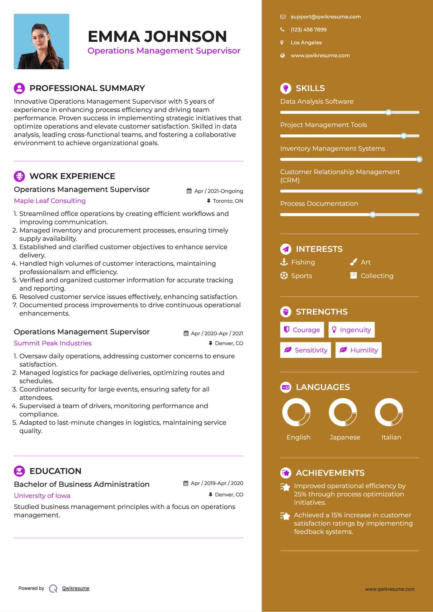 Operations Management Supervisor Resume Model