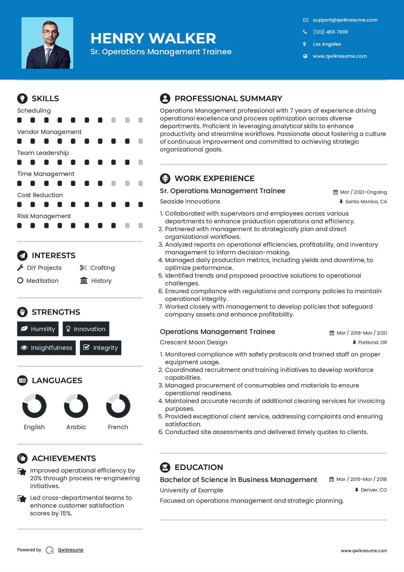 Sr. Operations Management Trainee Resume Sample