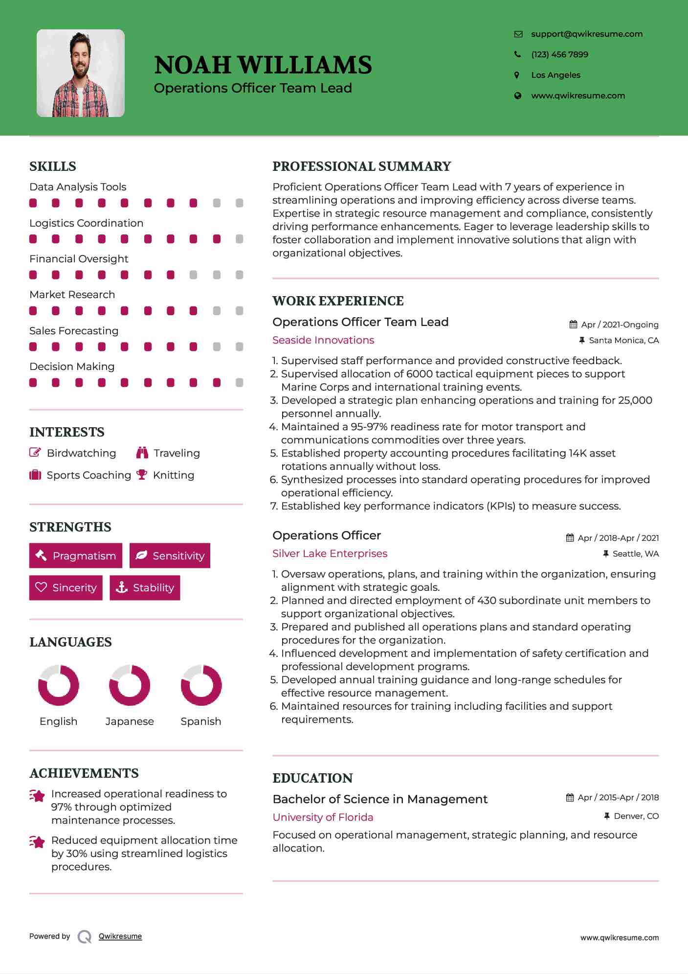 Operations Officer Team Lead Resume Sample