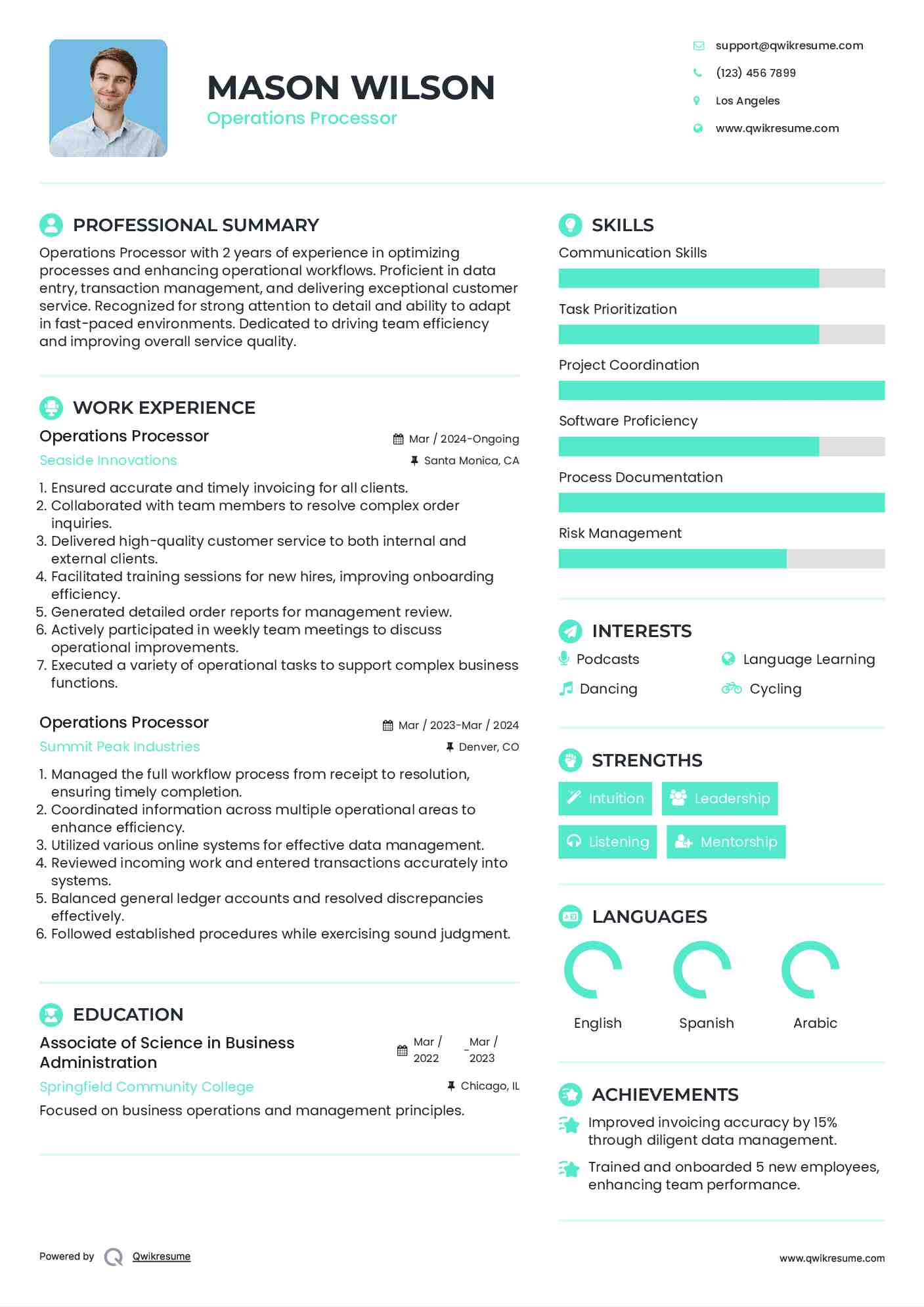 Operations Processor Resume Example