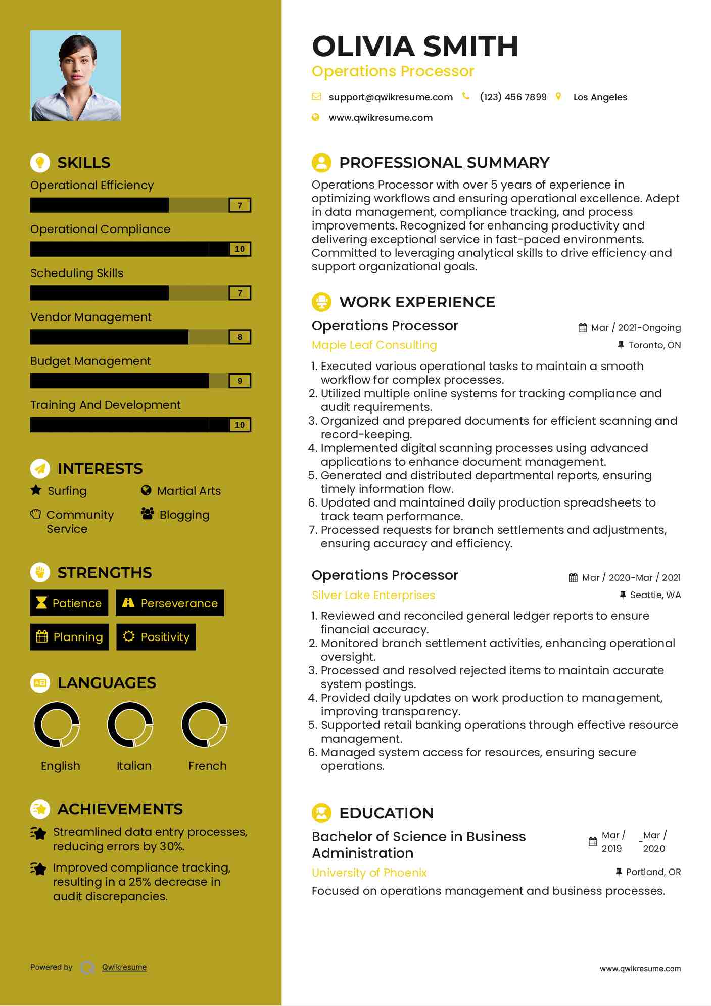 Operations Processor Resume Format
