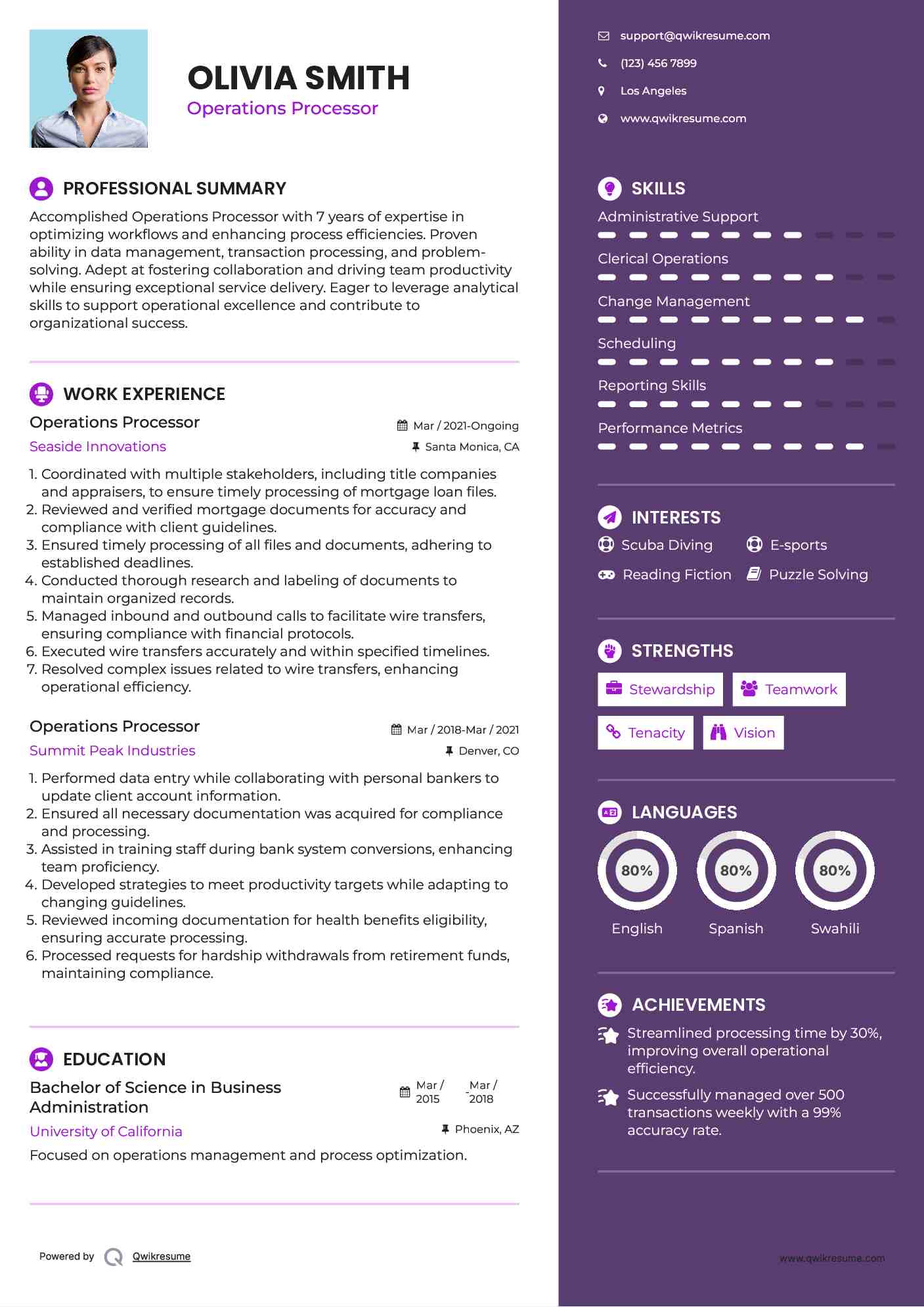 Operations Processor Resume Template