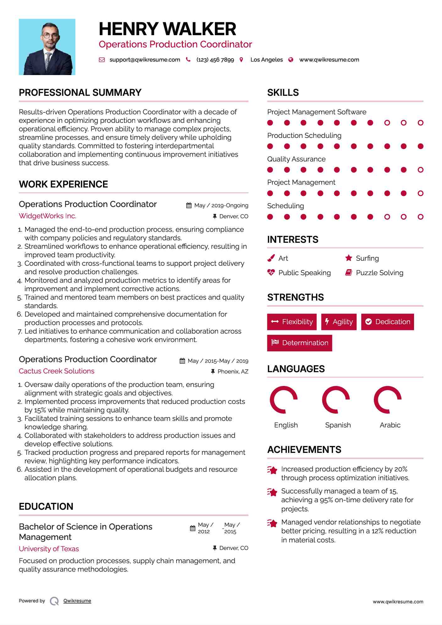 Operations Production Coordinator Resume Model