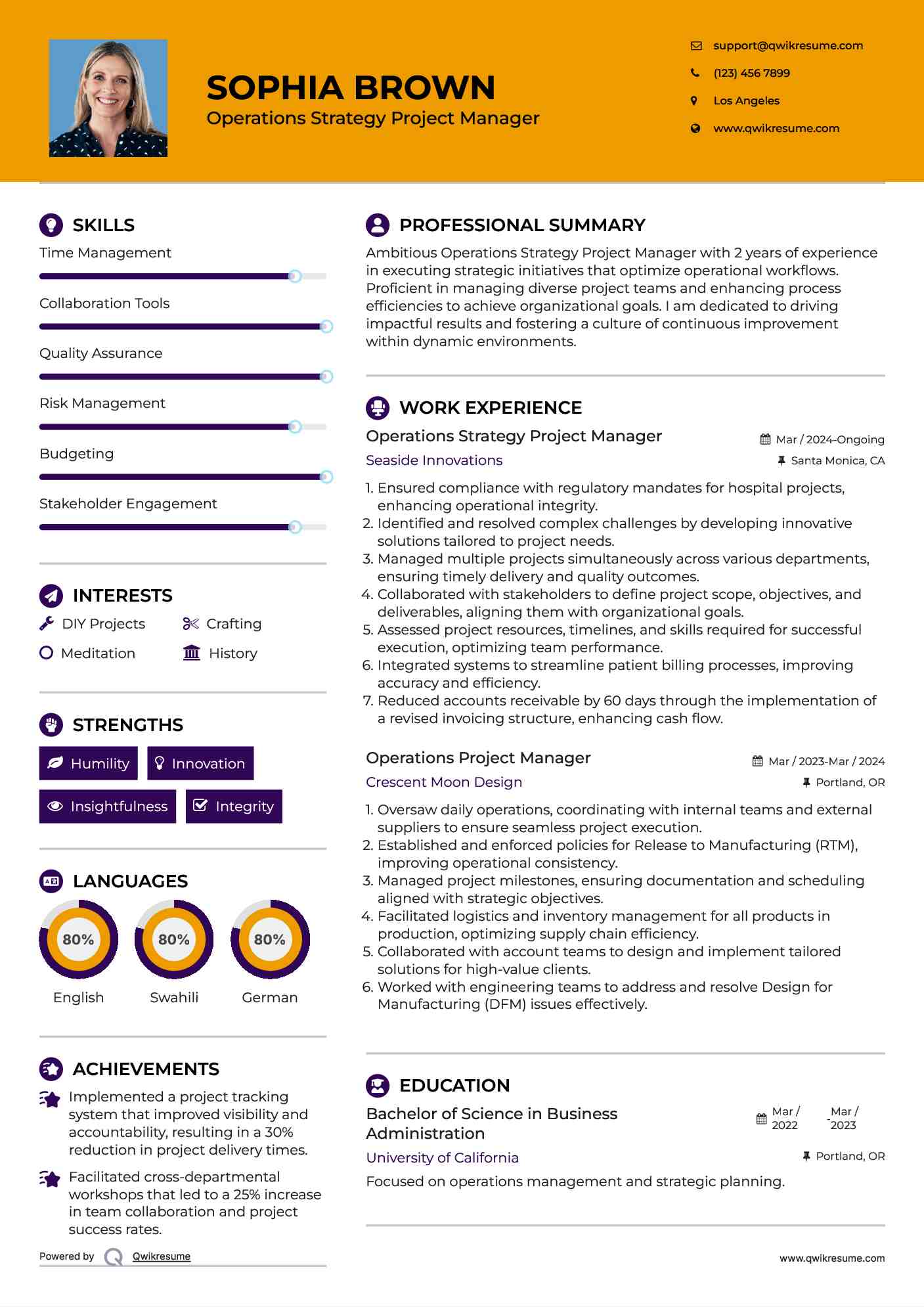 Operations Strategy Project Manager Resume Format
