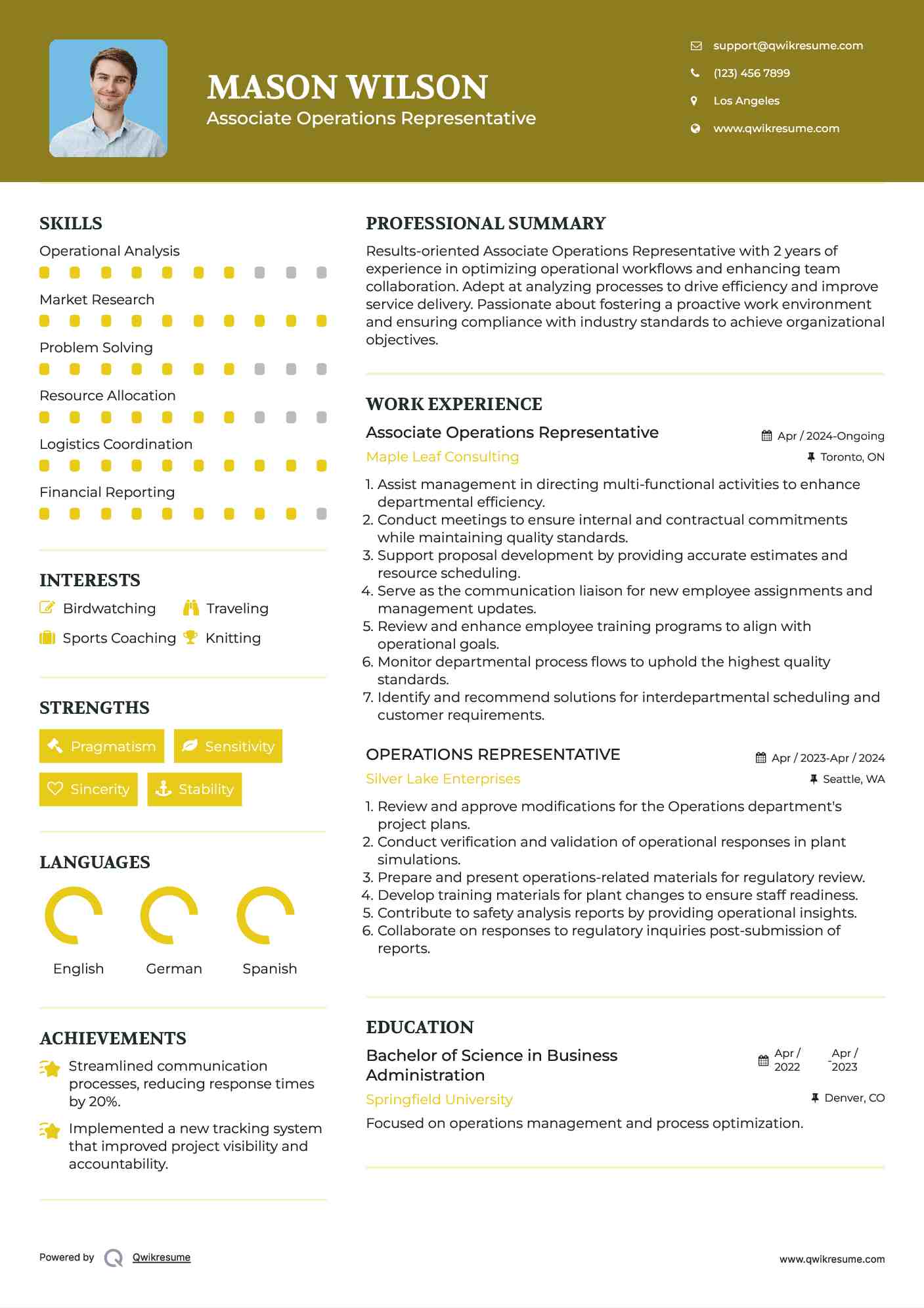 Associate Operations Representative  Resume Sample