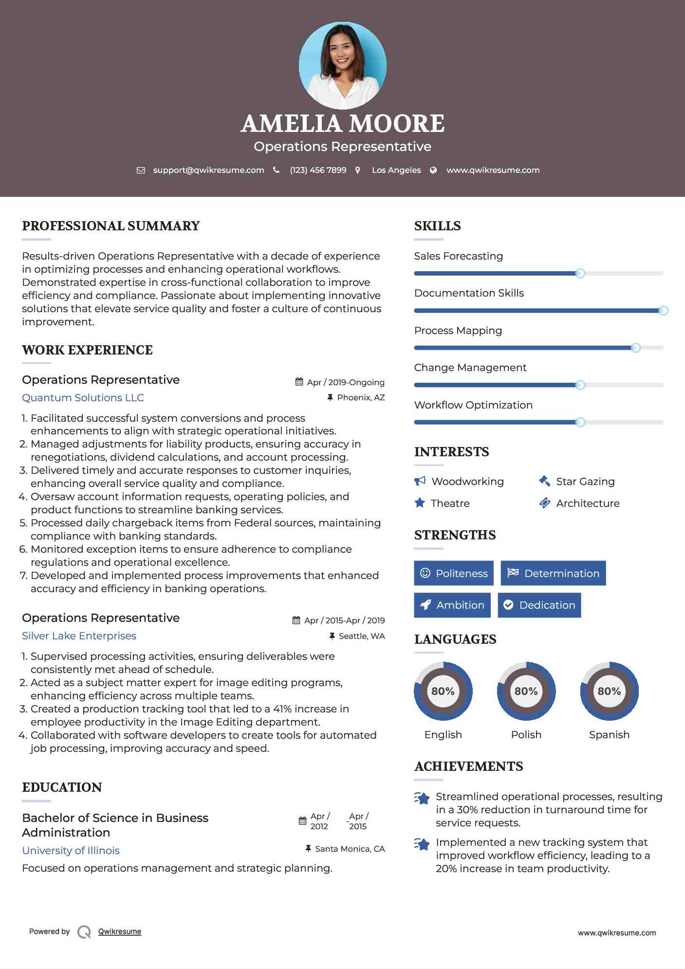 Operations Representative Resume Model