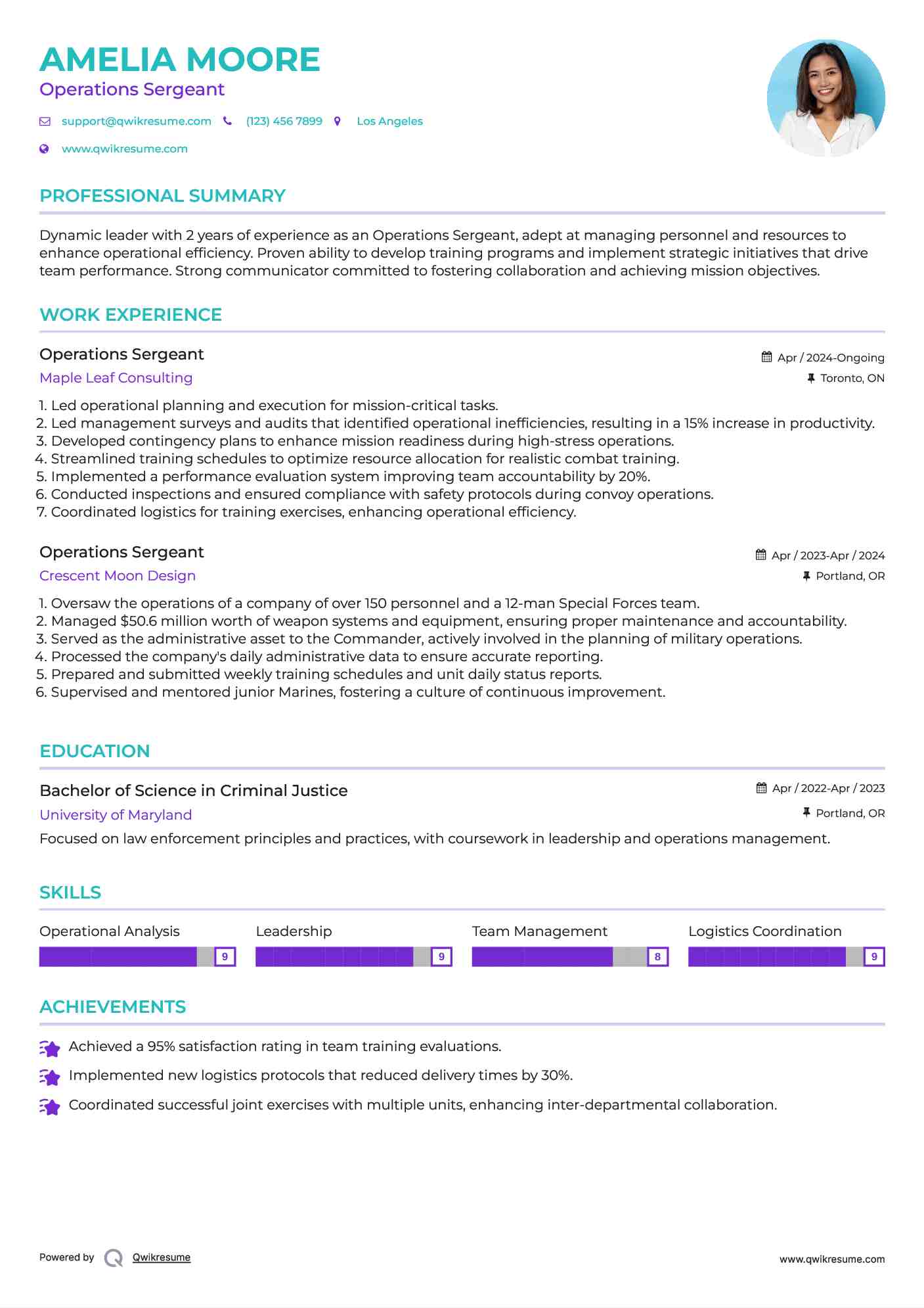 Operations Sergeant Resume Model