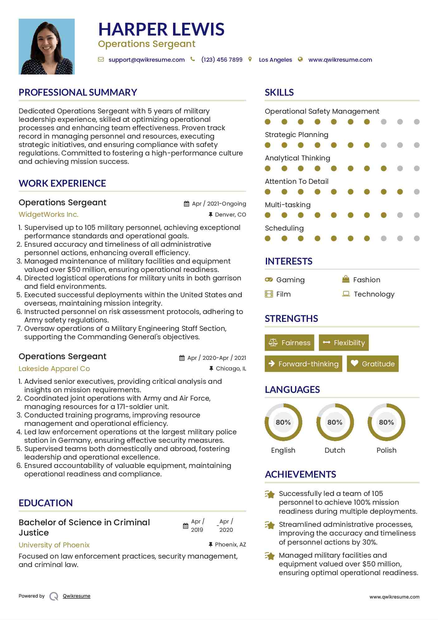 Operations Sergeant Resume Template