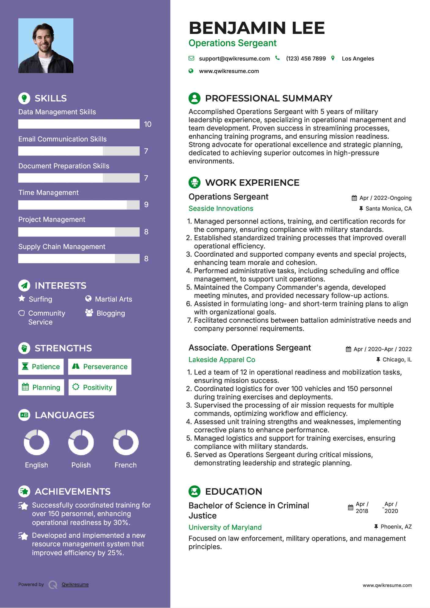 Operations Sergeant Resume Template
