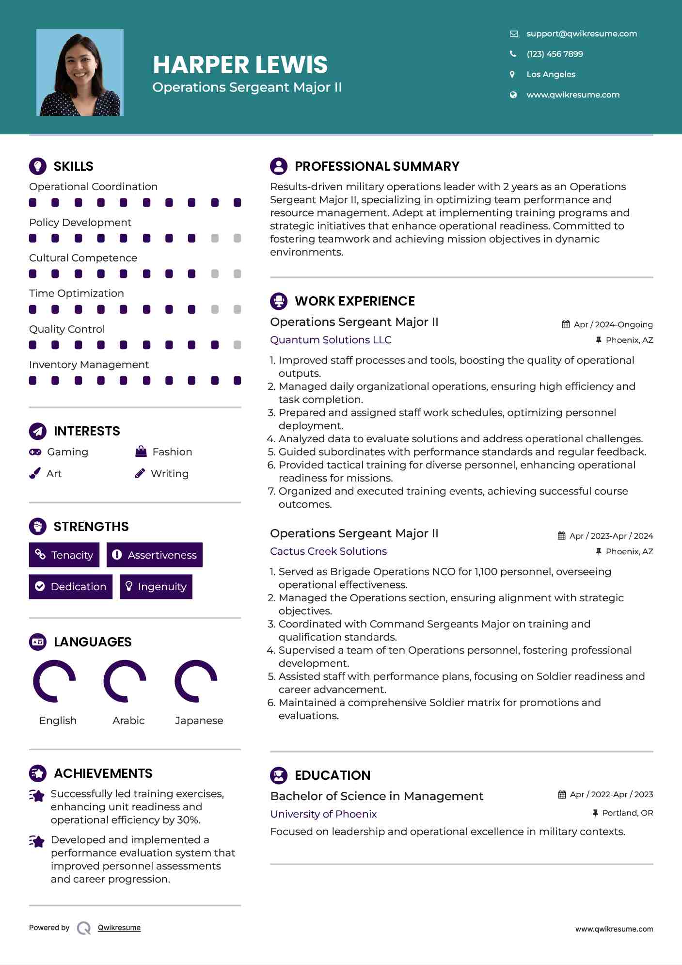Operations Sergeant Major II Resume Template