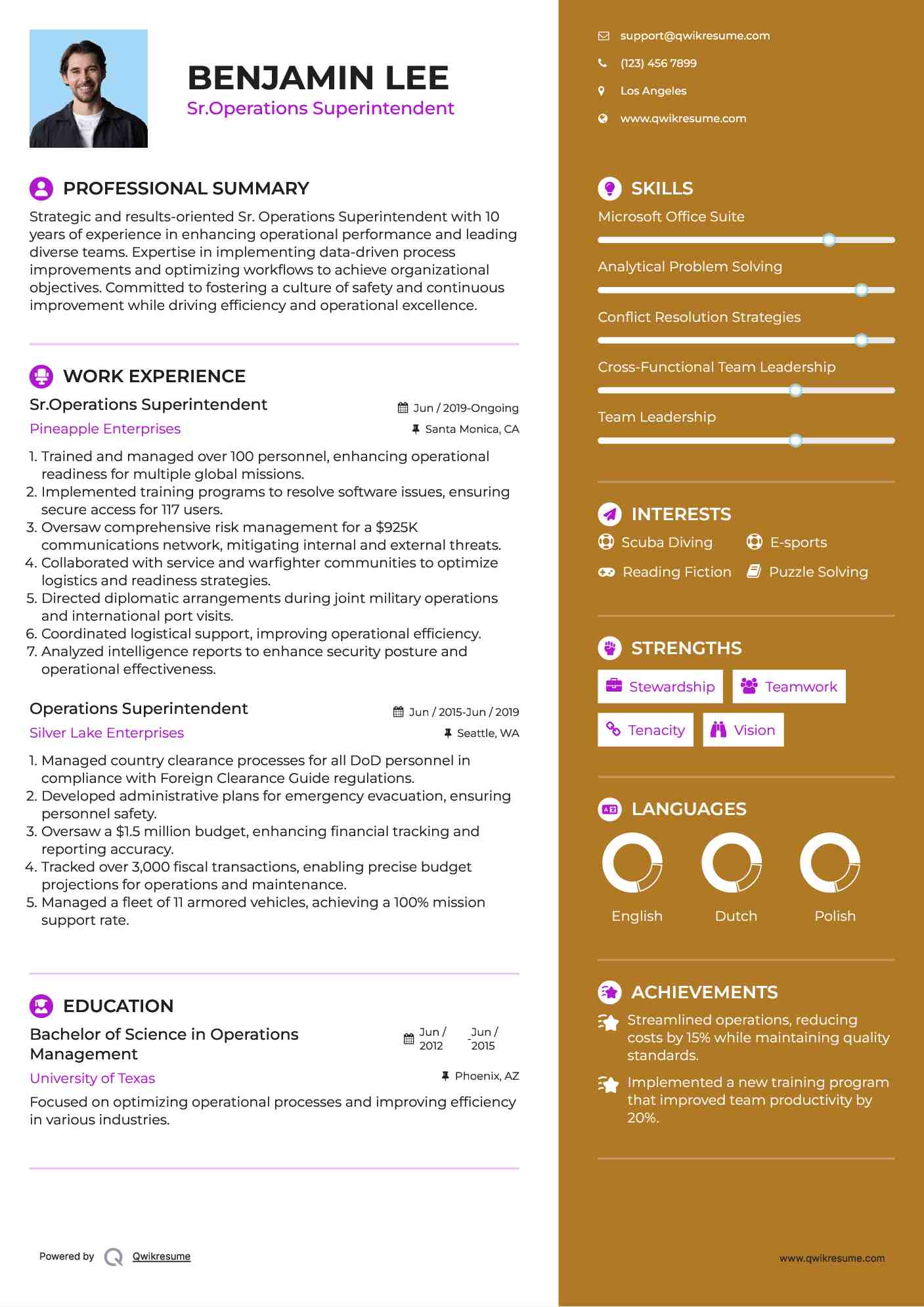 Sr.Operations Superintendent Resume Model