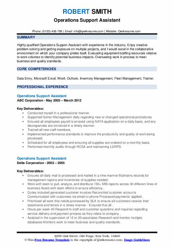 Operations support assistant resume samples qwikresume