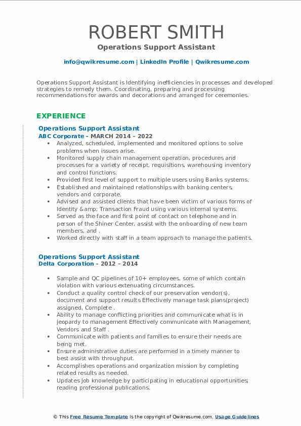 Operations support assistant resume samples qwikresume