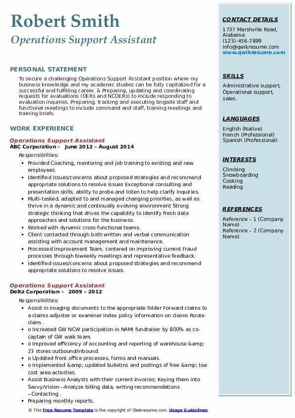 Operations support assistant resume samples qwikresume