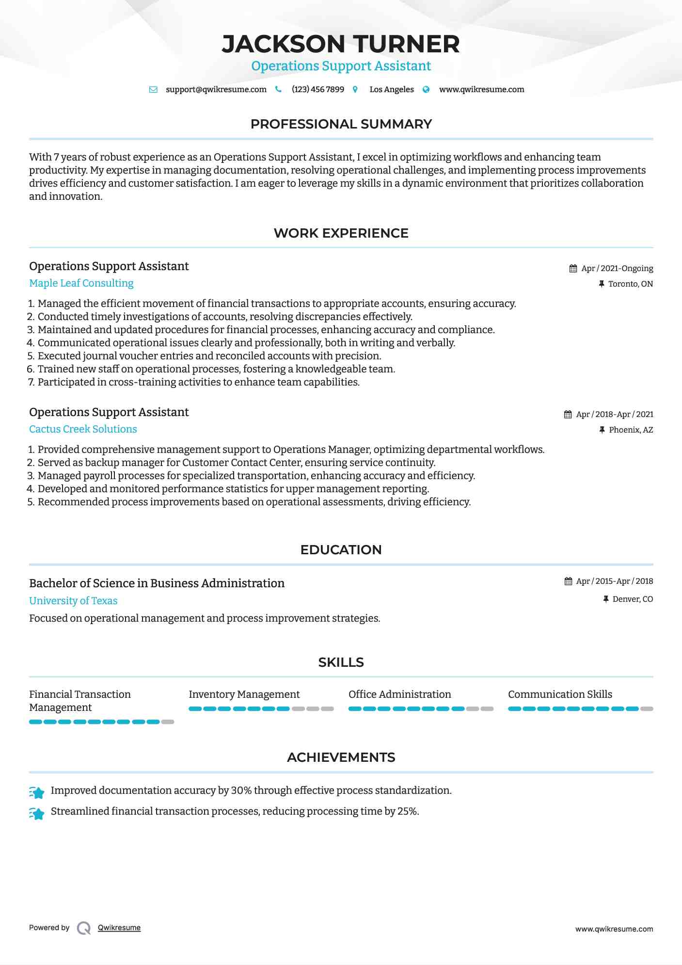 Operations Support Assistant Resume Model