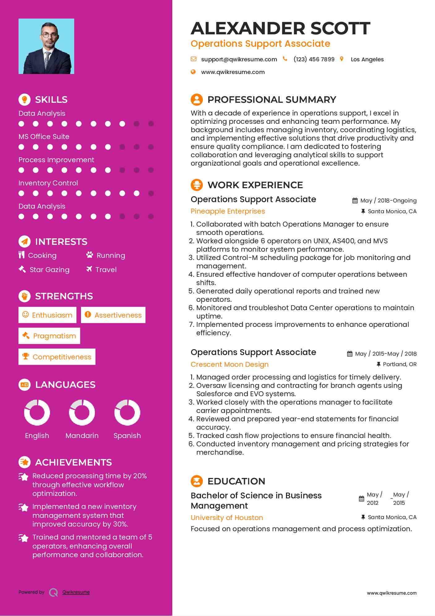 Operations Support Associate Resume Example