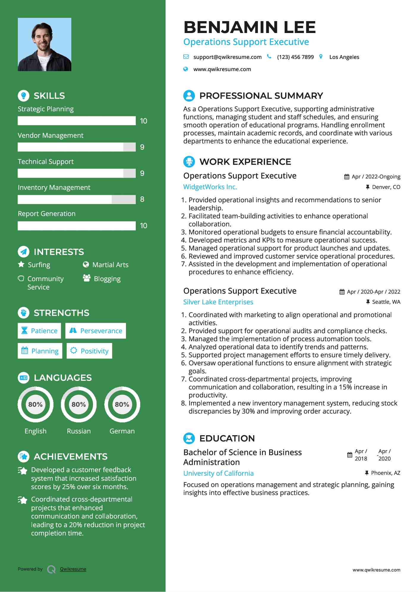 Operations Support Executive Resume Model