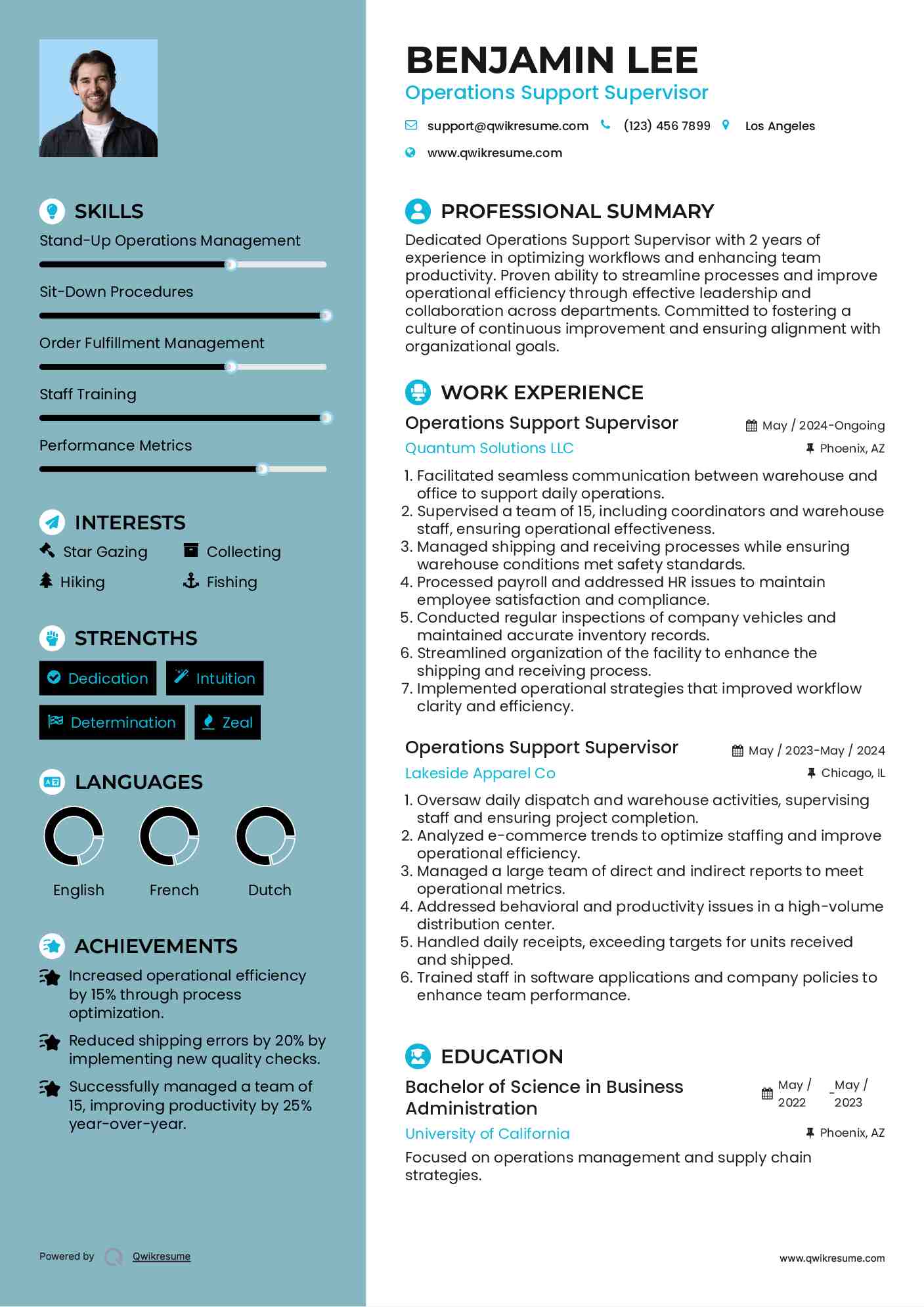 Operations Support Supervisor Resume Model