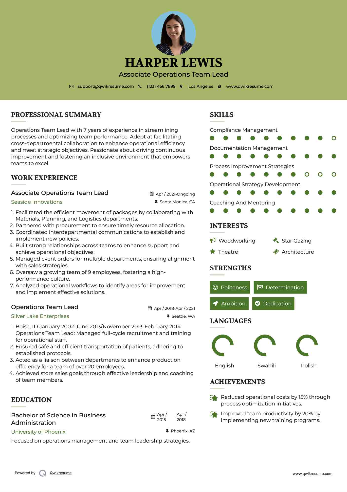 Associate Operations Team Lead Resume Sample