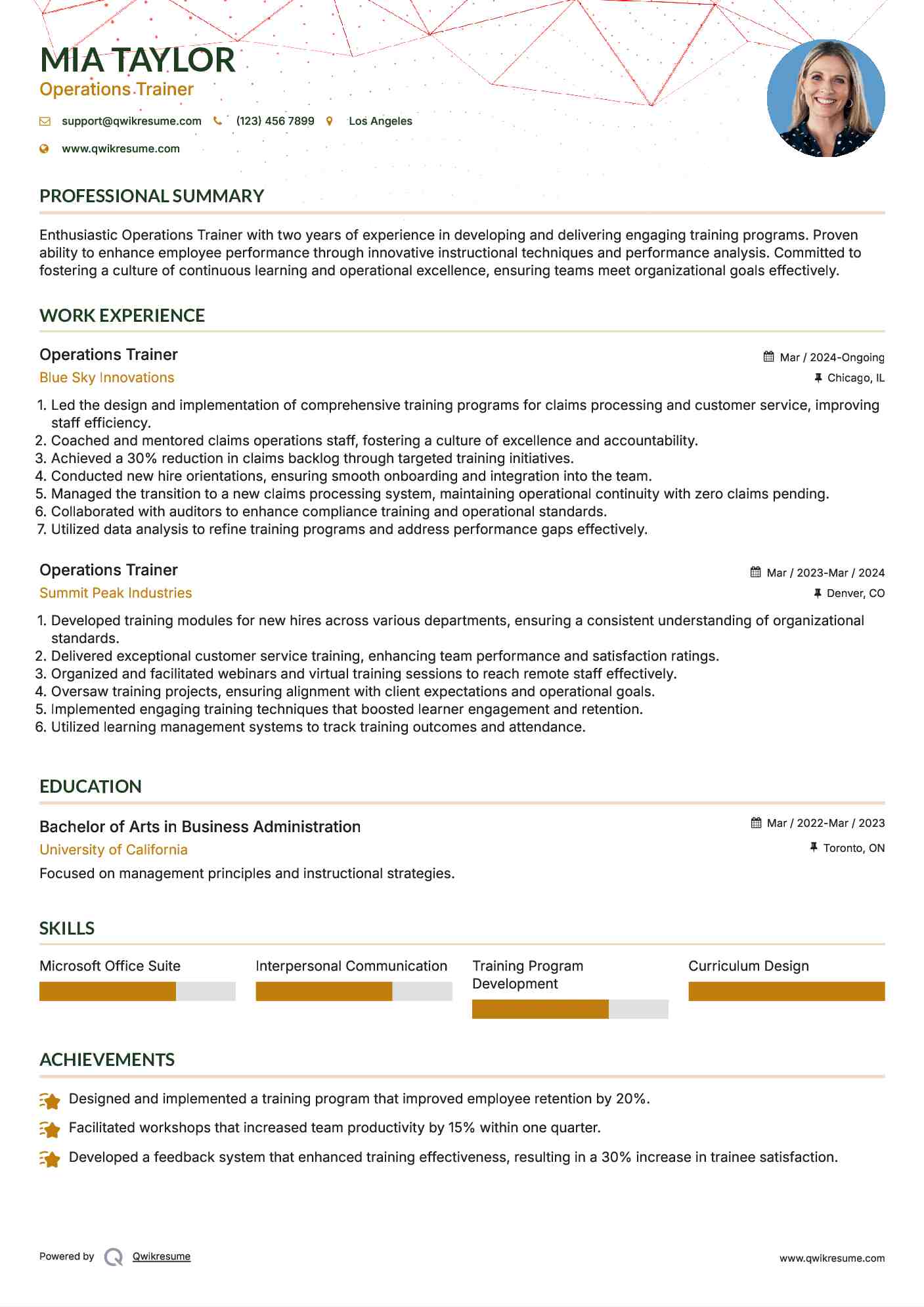 Operations Trainer Resume Template