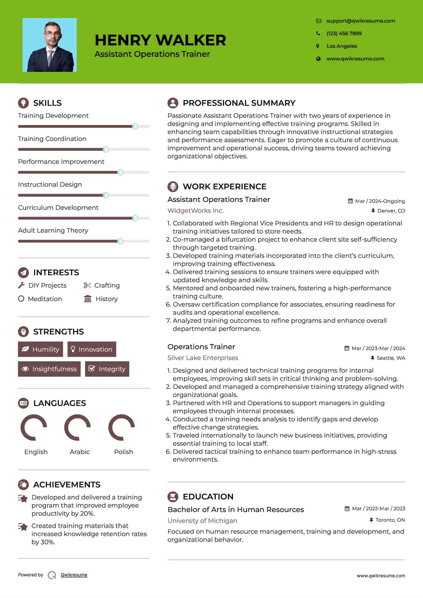 Assistant Operations Trainer Resume Format