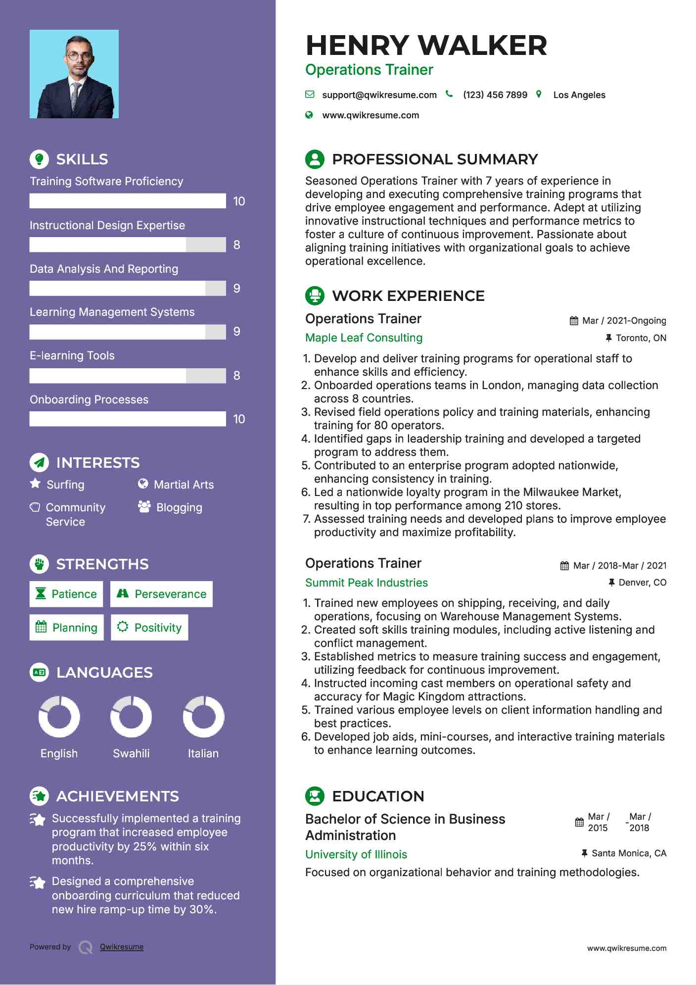 Operations Trainer Resume Format
