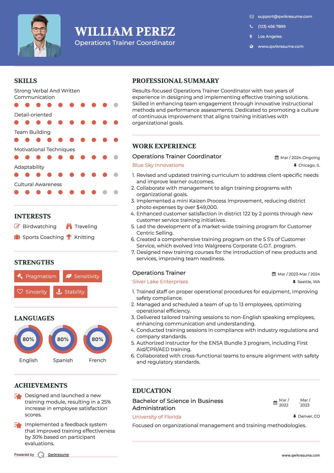 Operations Trainer Coordinator Resume Template