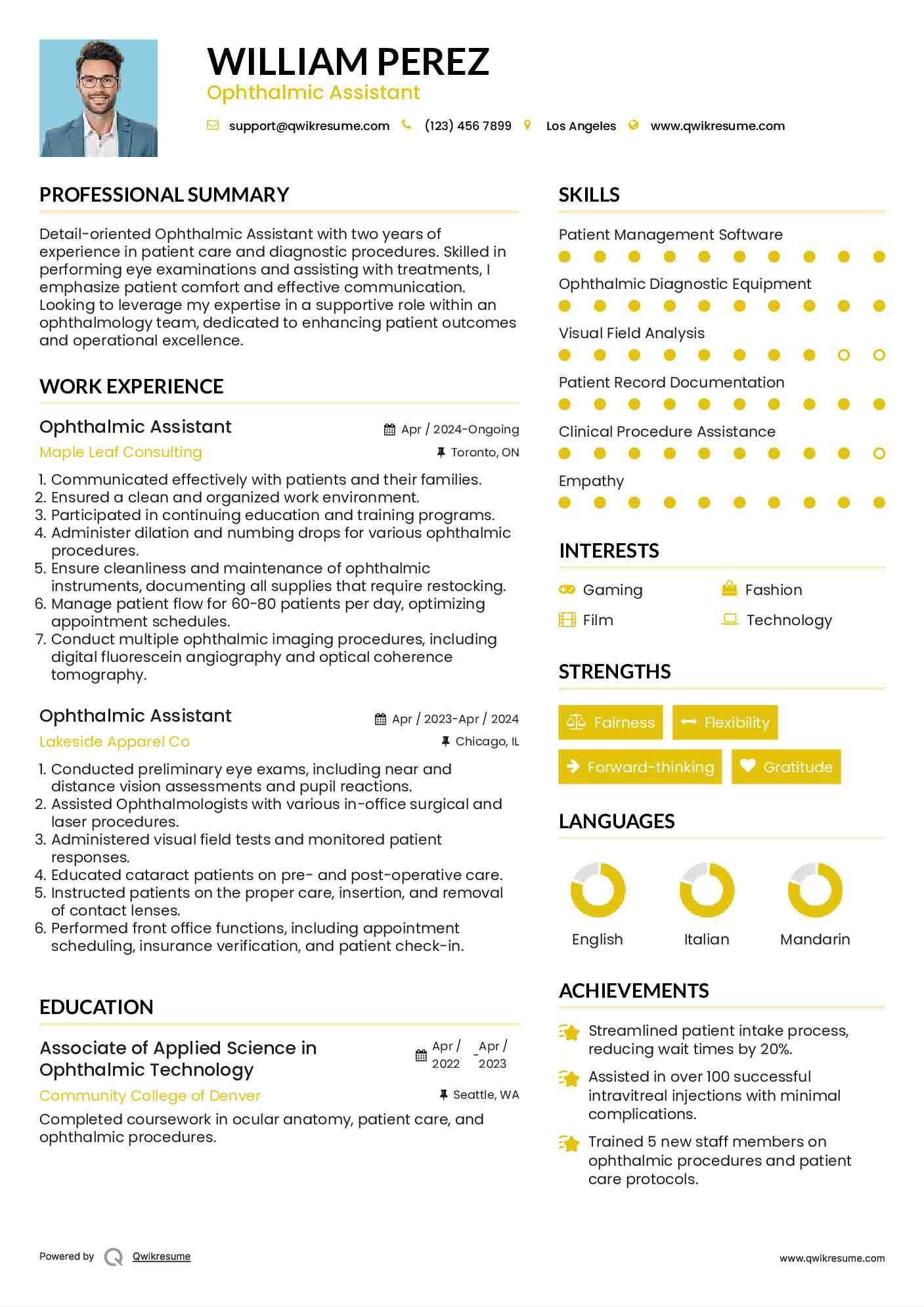Ophthalmic Assistant Resume Format