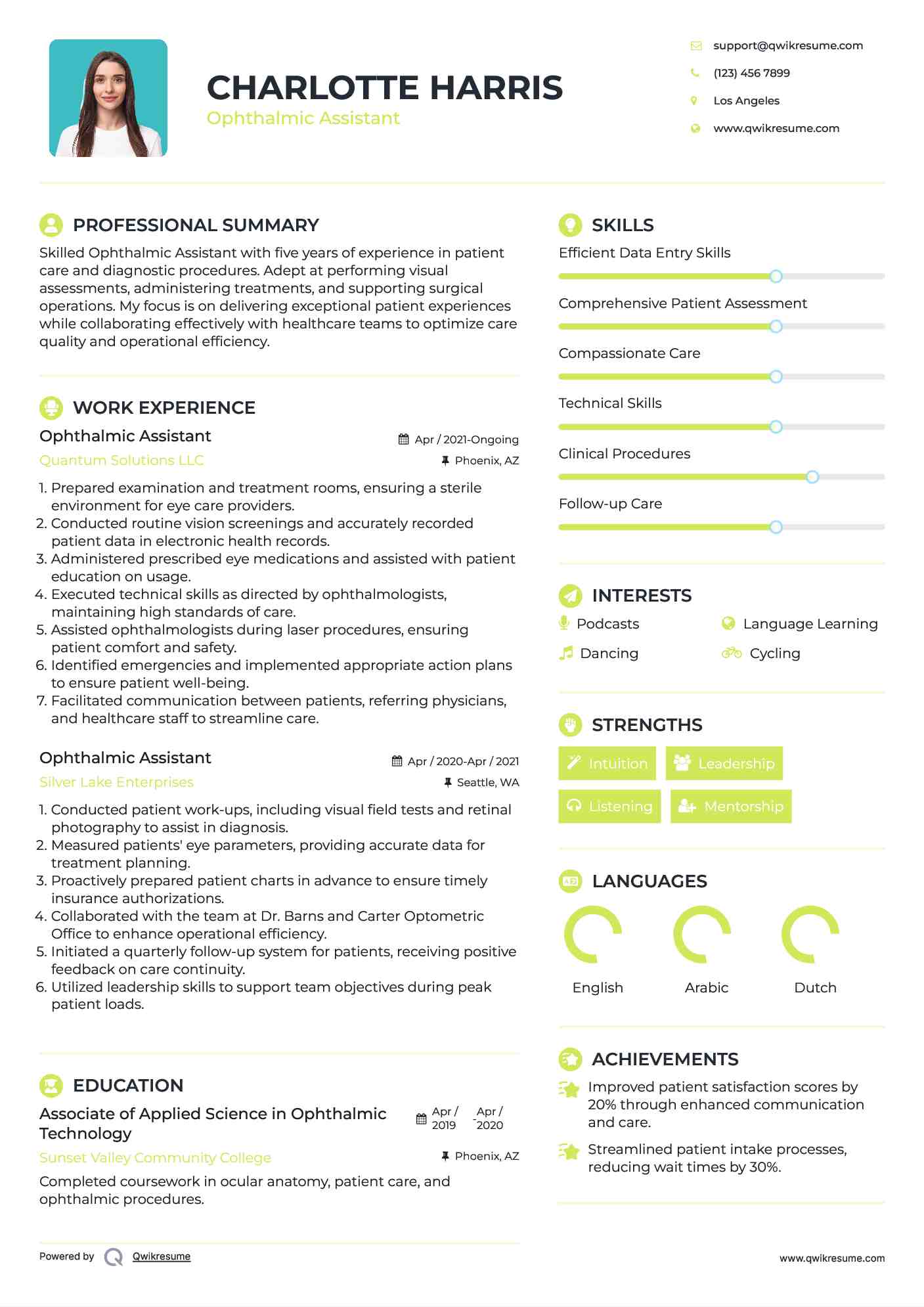 Ophthalmic Assistant Resume Example