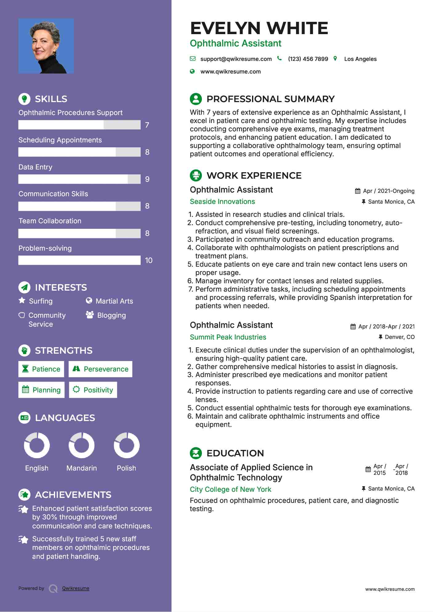 Ophthalmic Assistant Resume Template