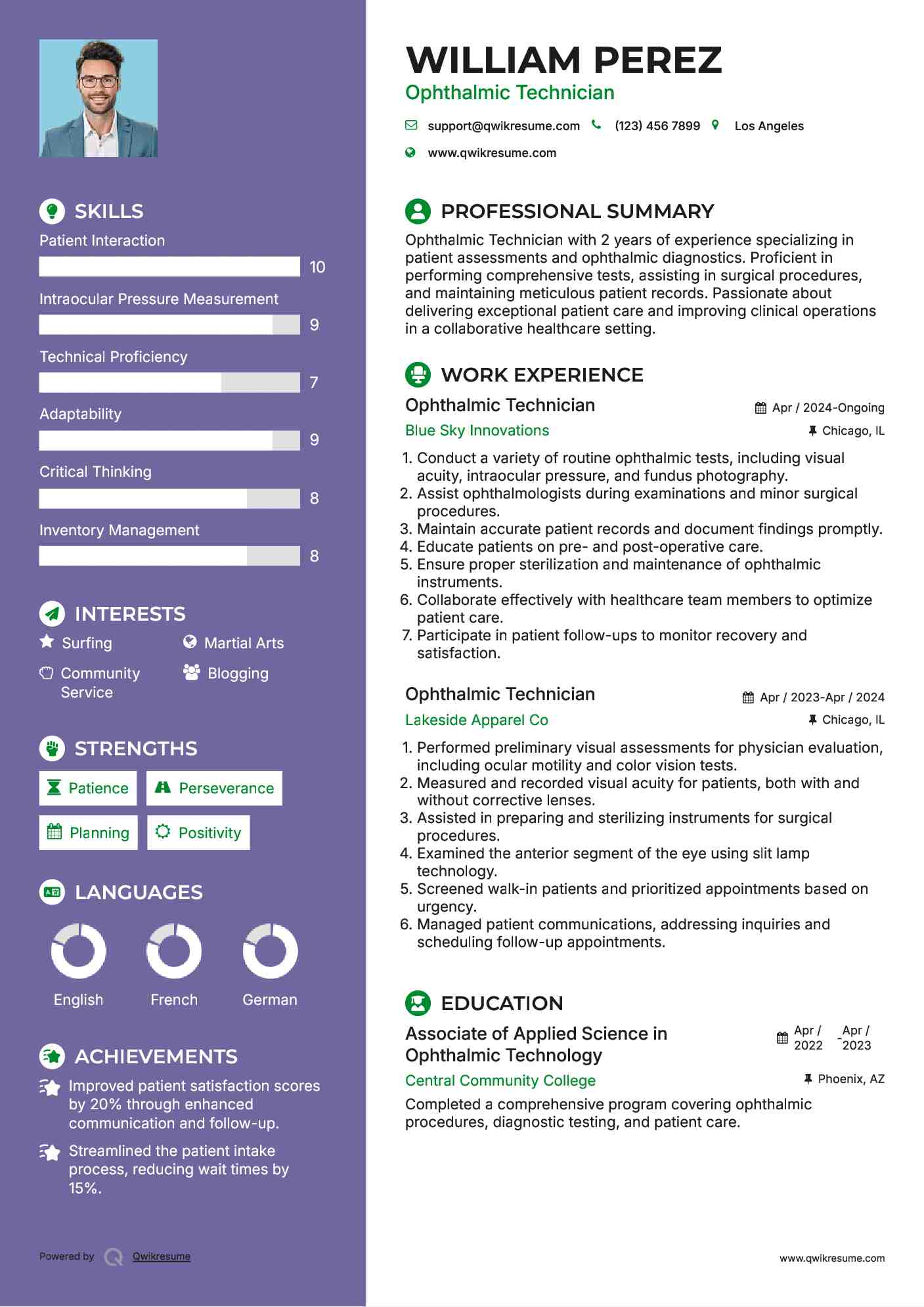 Ophthalmic Technician Resume Example