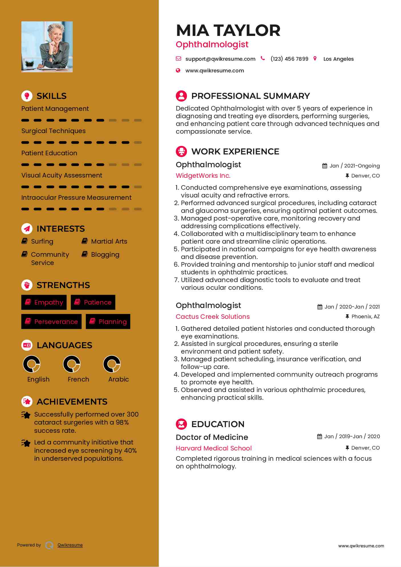 Ophthalmologist Resume Sample