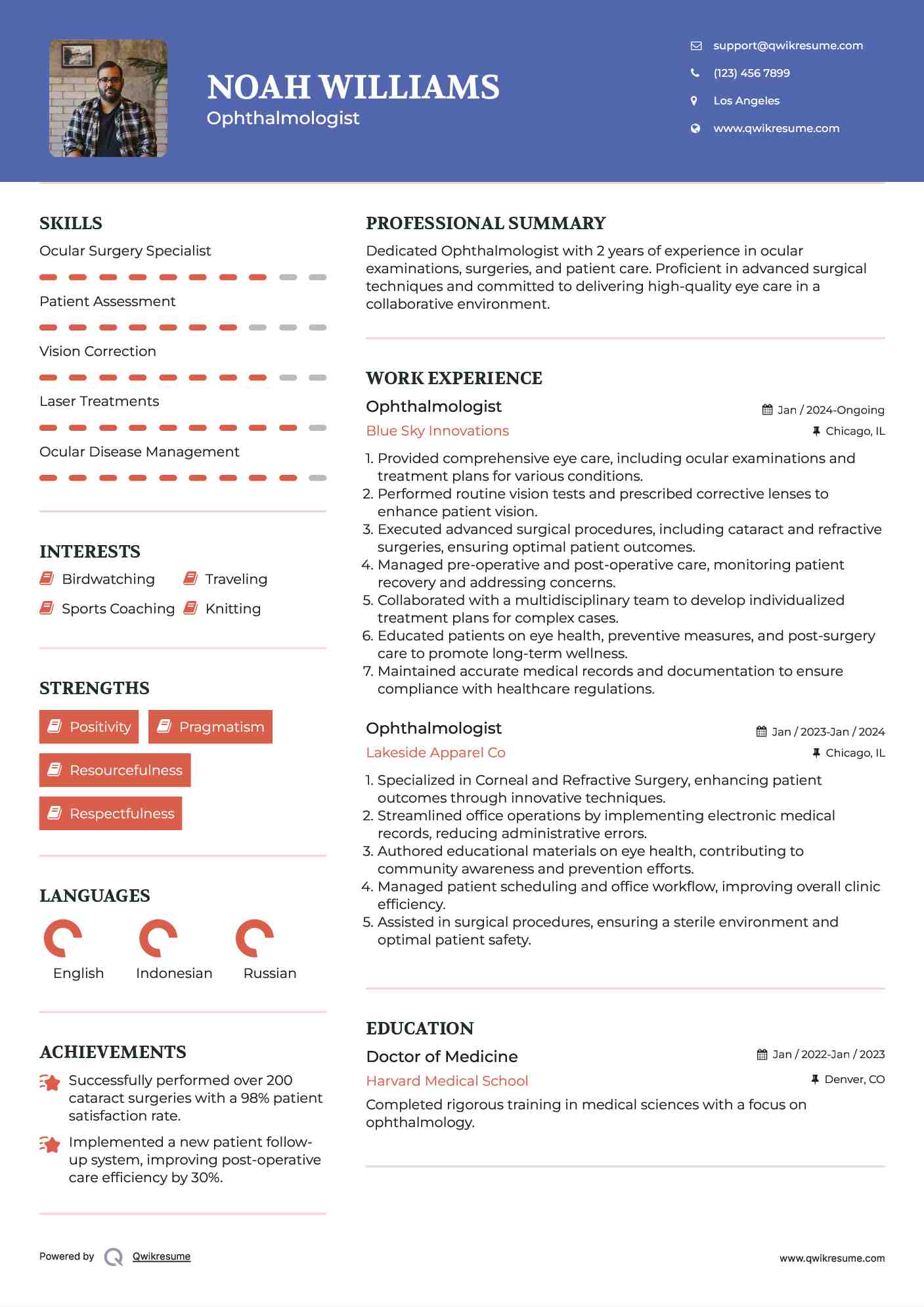 Ophthalmologist Resume Sample