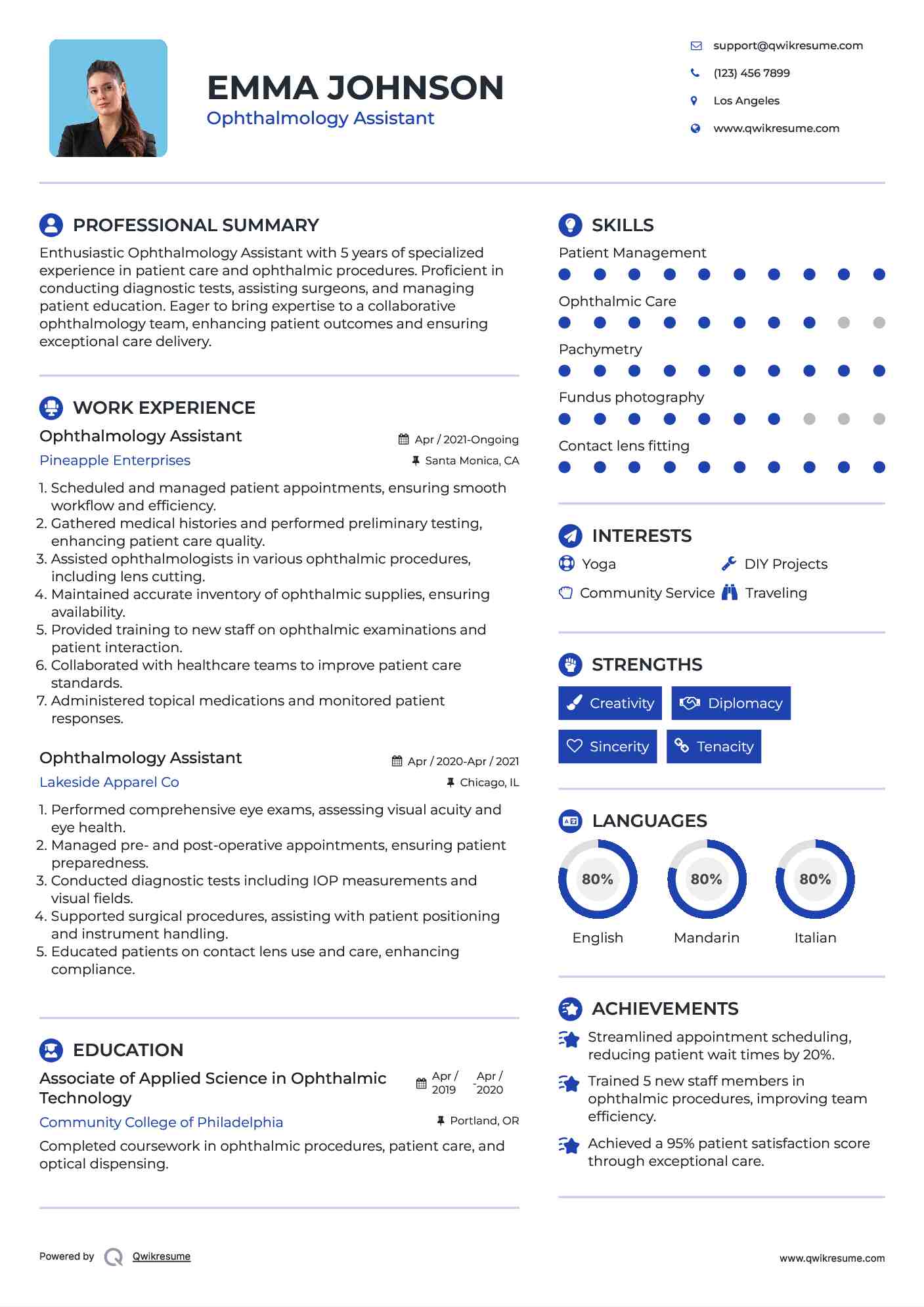 Ophthalmology Assistant Resume Model