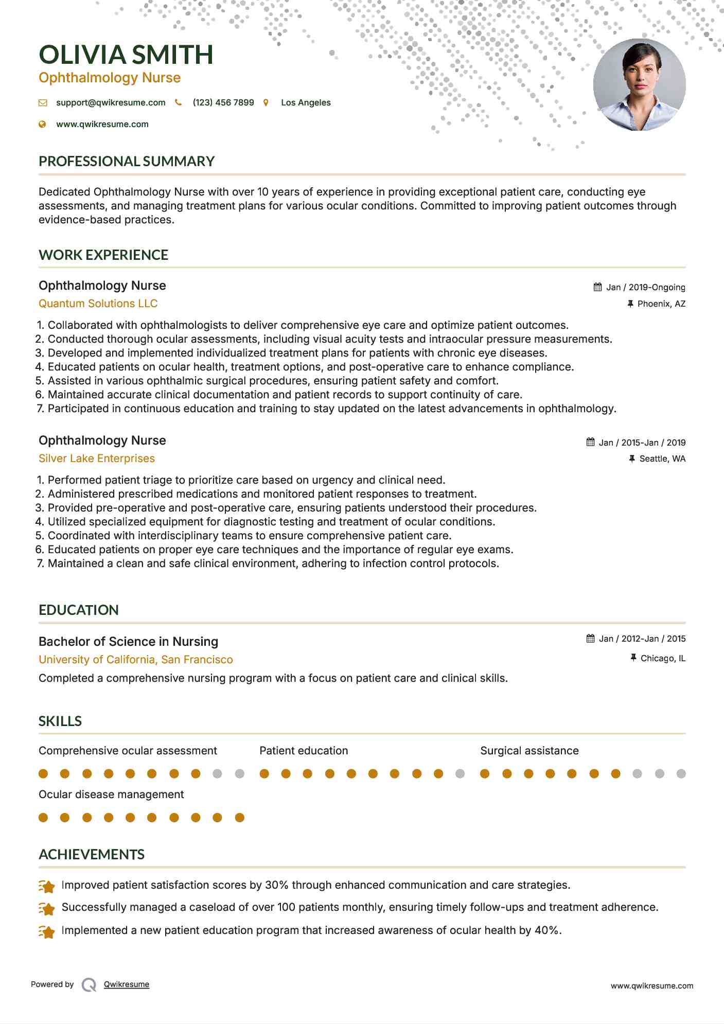 Ophthalmology Nurse Resume Sample