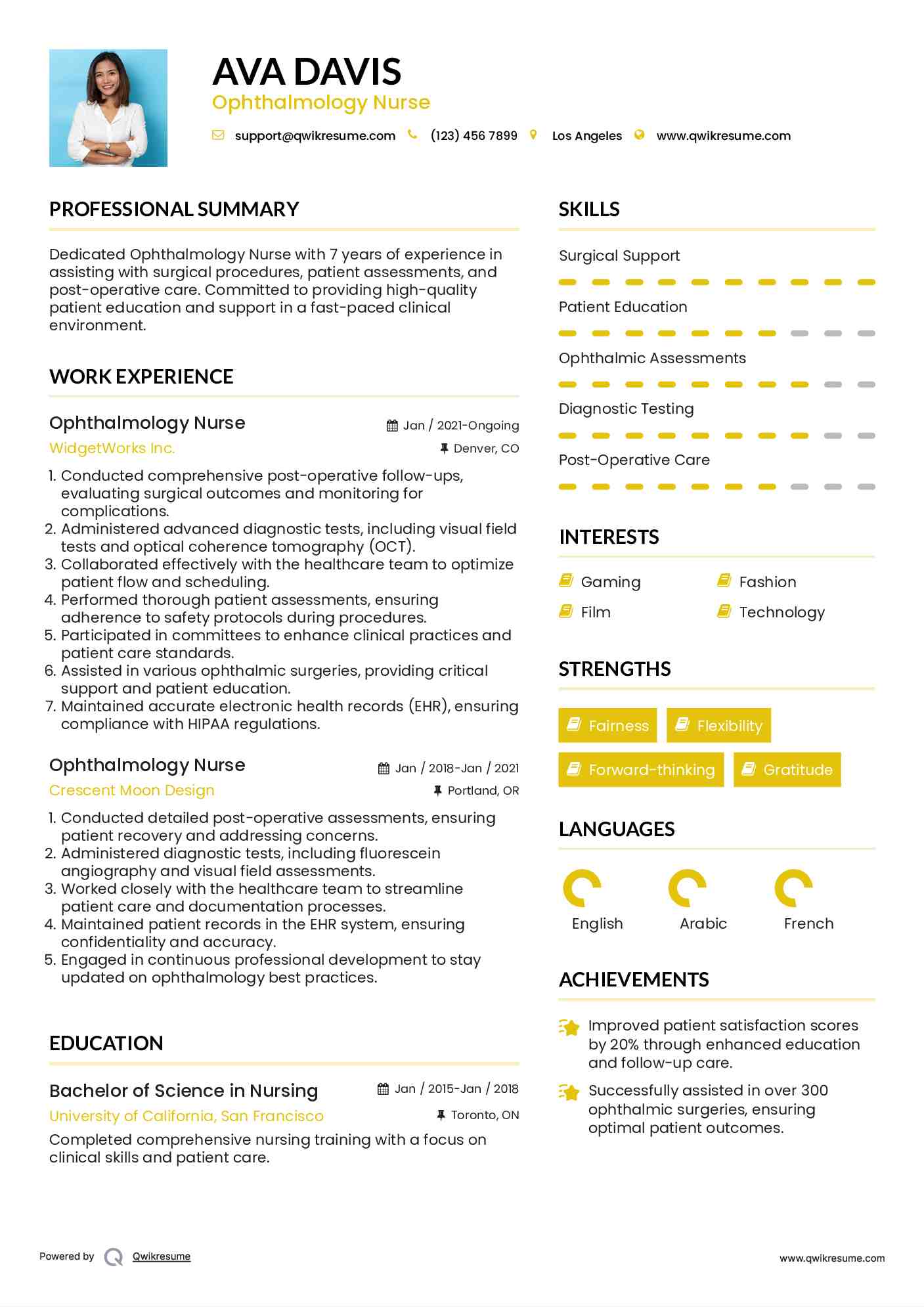 Ophthalmology Nurse Resume Example