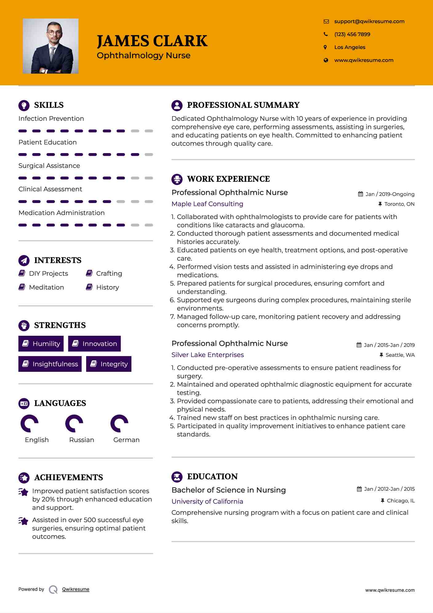 Professional Ophthalmic Nurse Resume Model