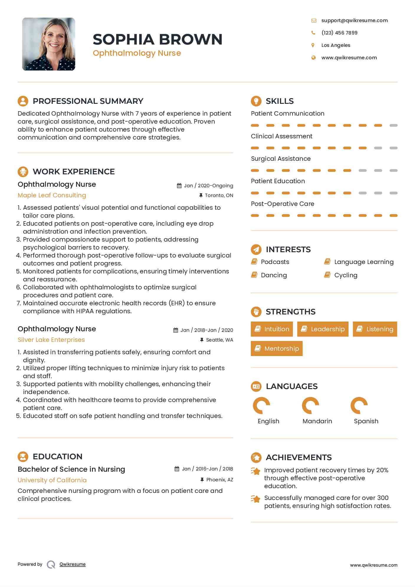 Ophthalmology Nurse Resume Model