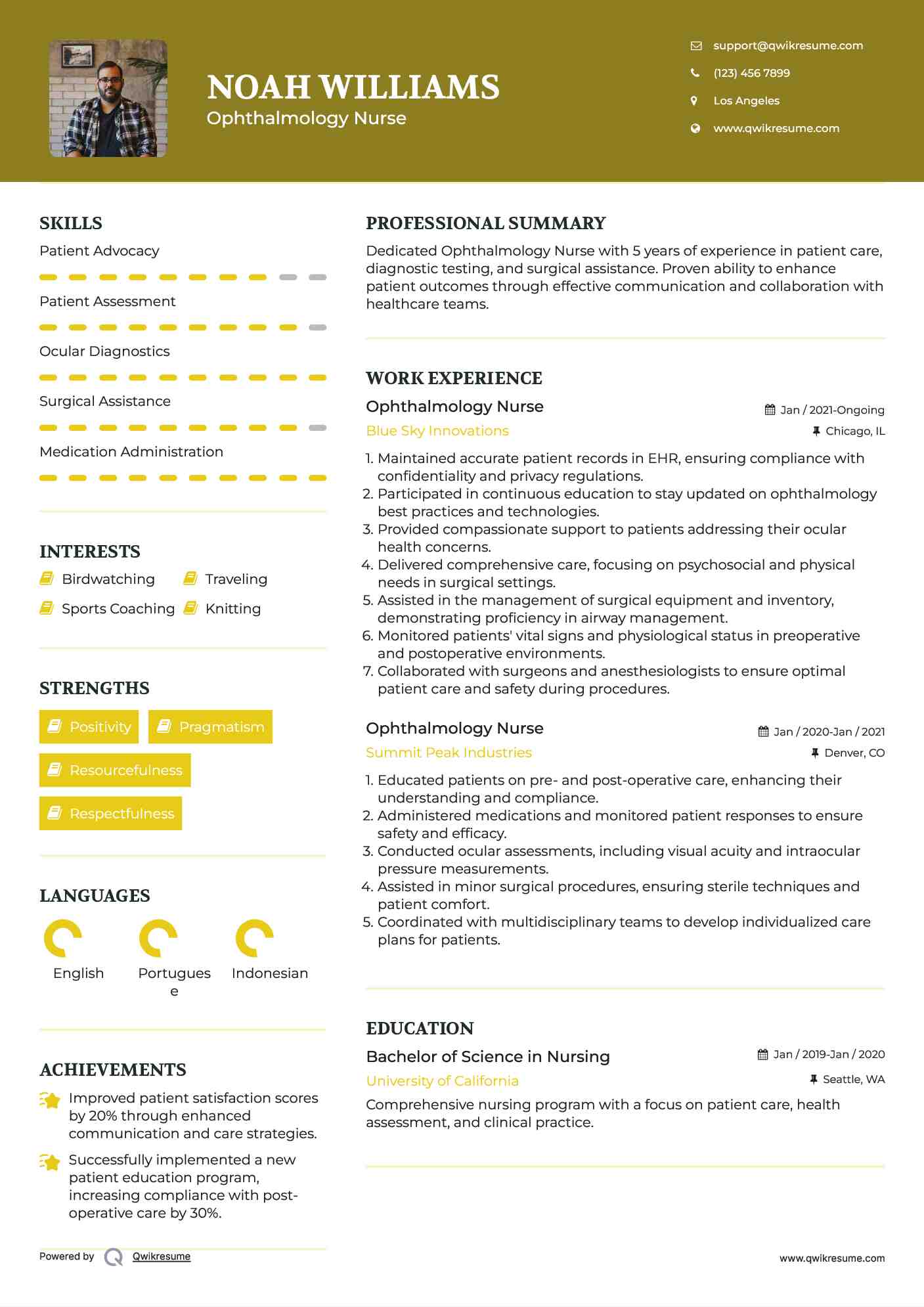 Ophthalmology Nurse Resume Template
