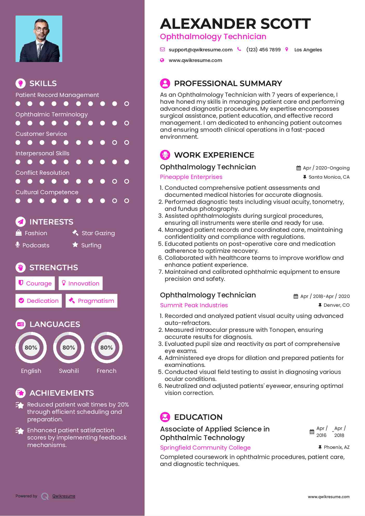 Ophthalmology Technician Resume Template