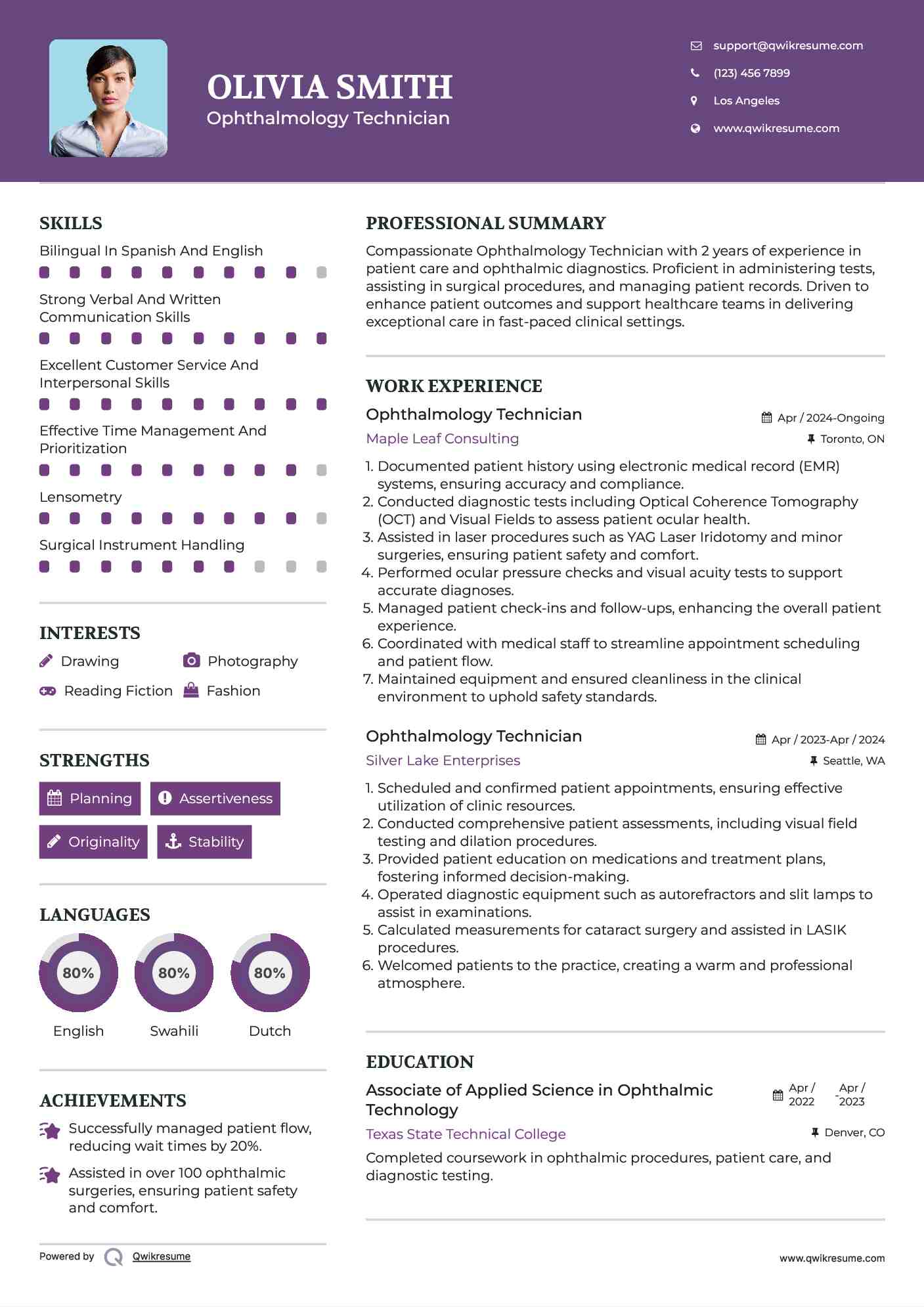 Ophthalmology Technician Resume Template