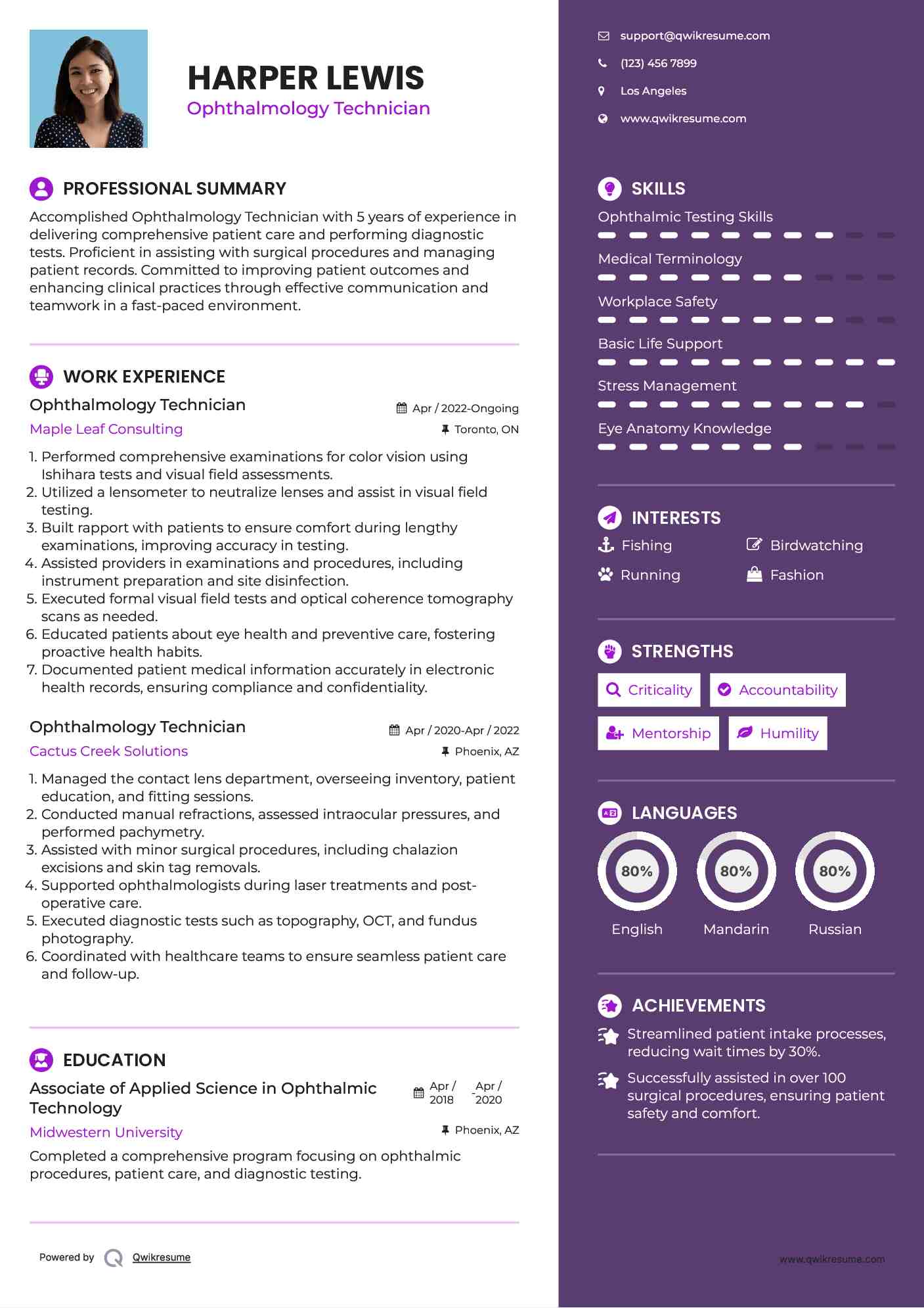 Ophthalmology Technician Resume Sample