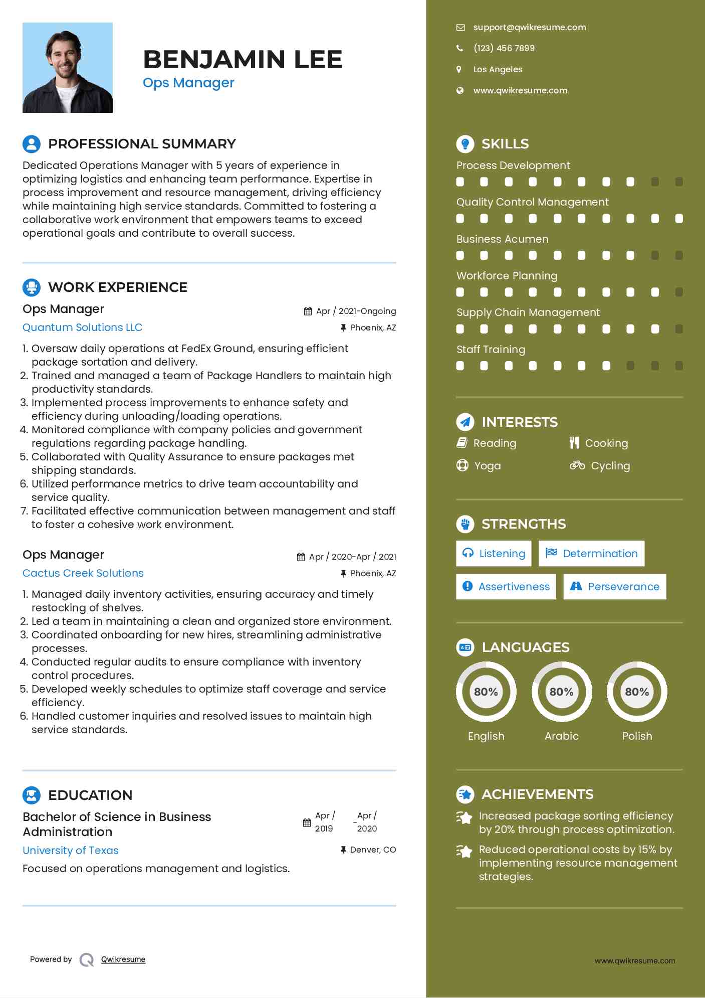 Ops Manager Resume Template