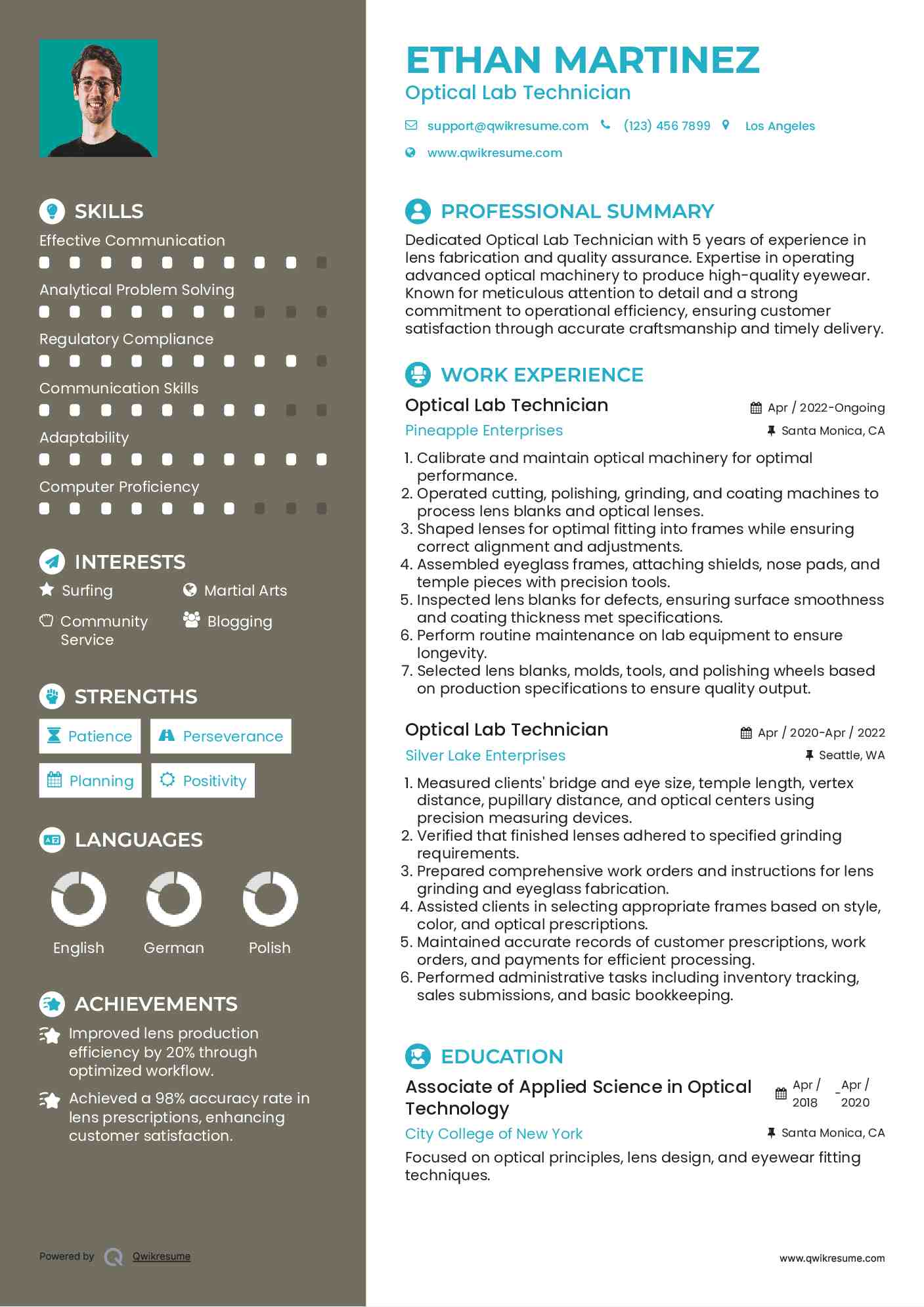 Optical Lab Technician Resume Samples QwikResume