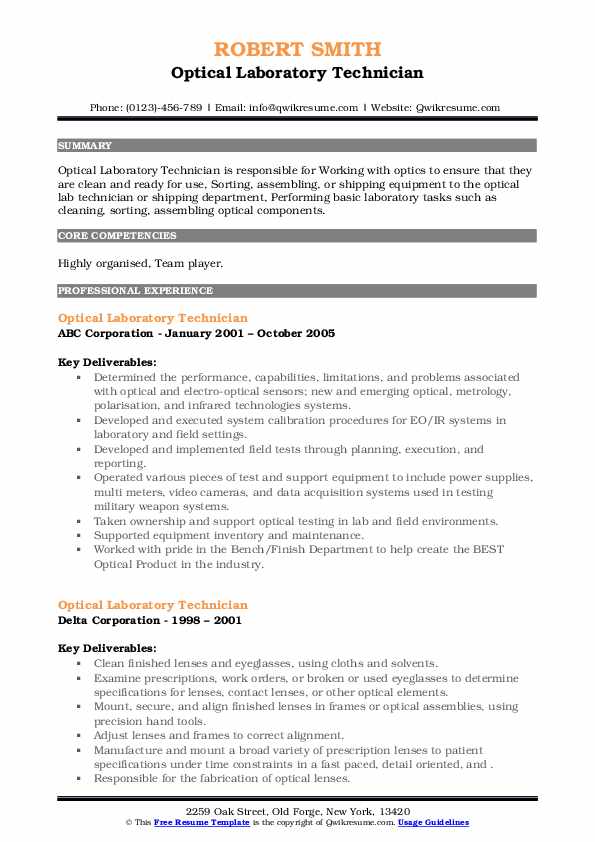 Optical Laboratory Technician Resume Samples QwikResume