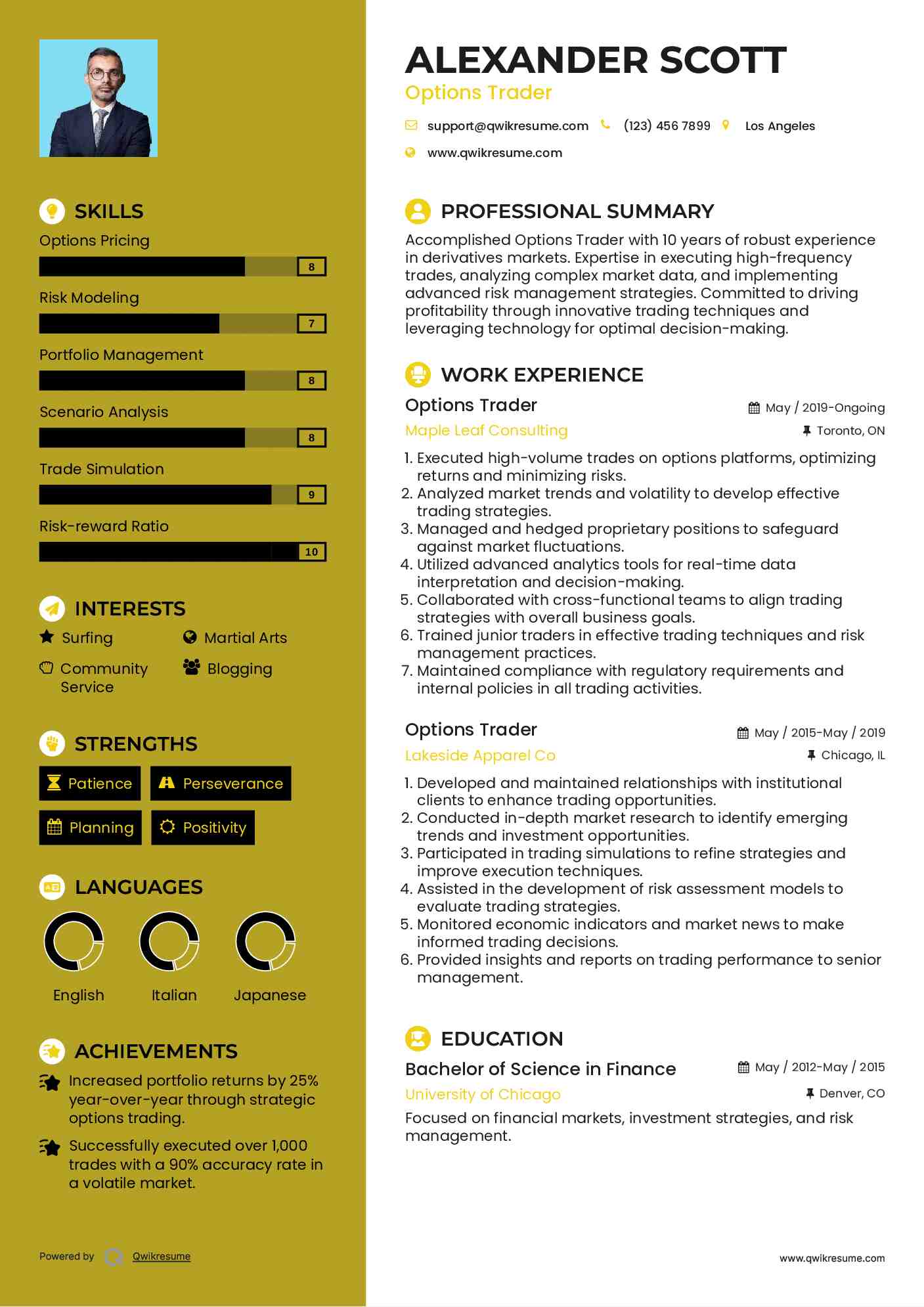 Options Trader Resume Template