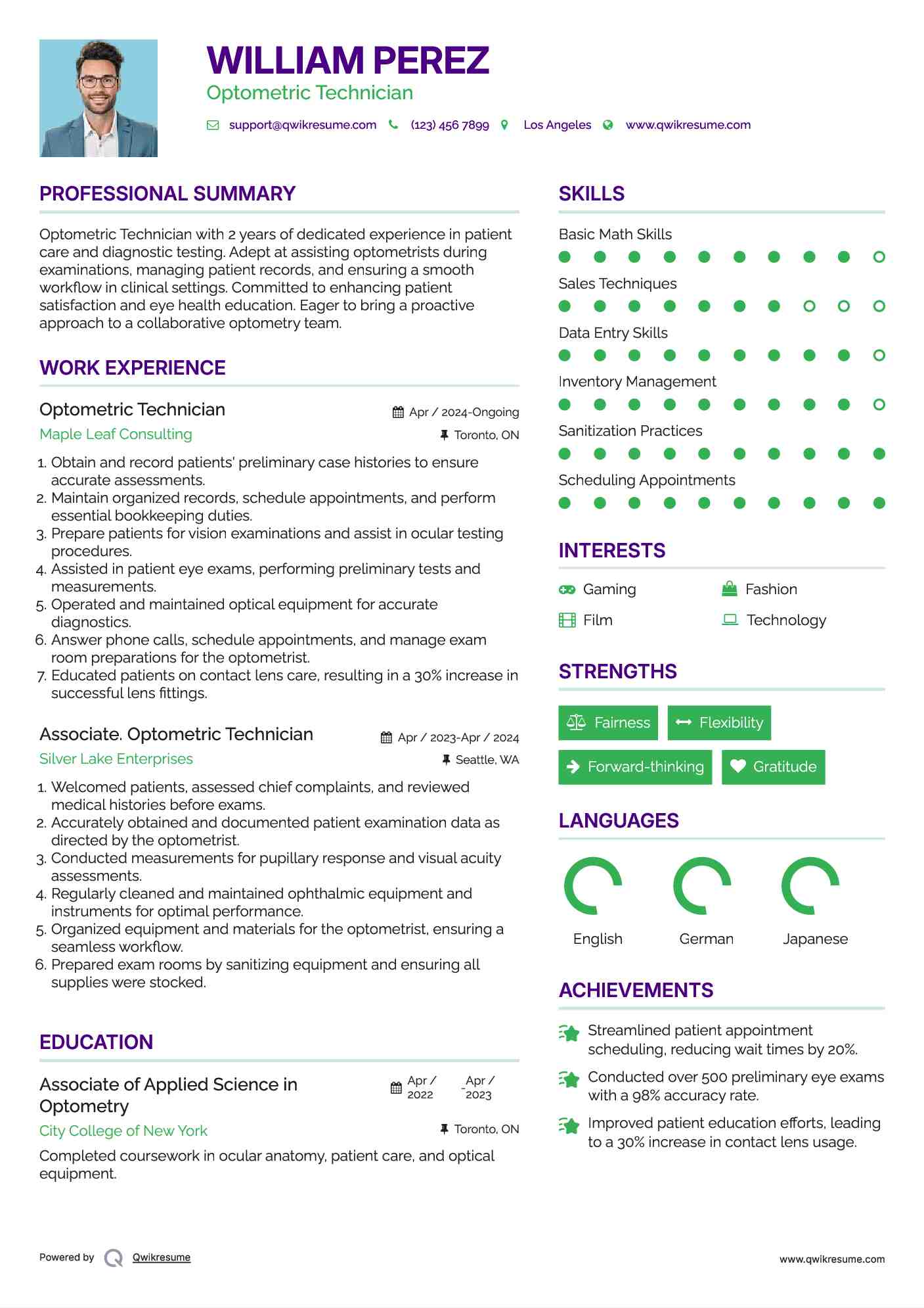 Optometric Technician Resume Template
