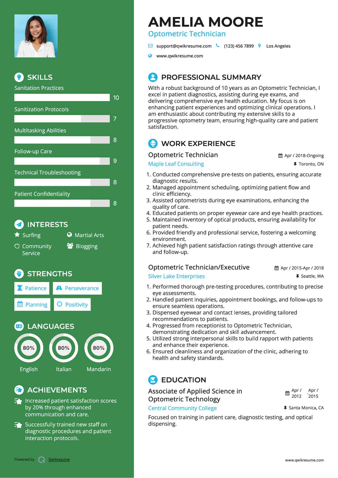 Optometric Technician Resume Model