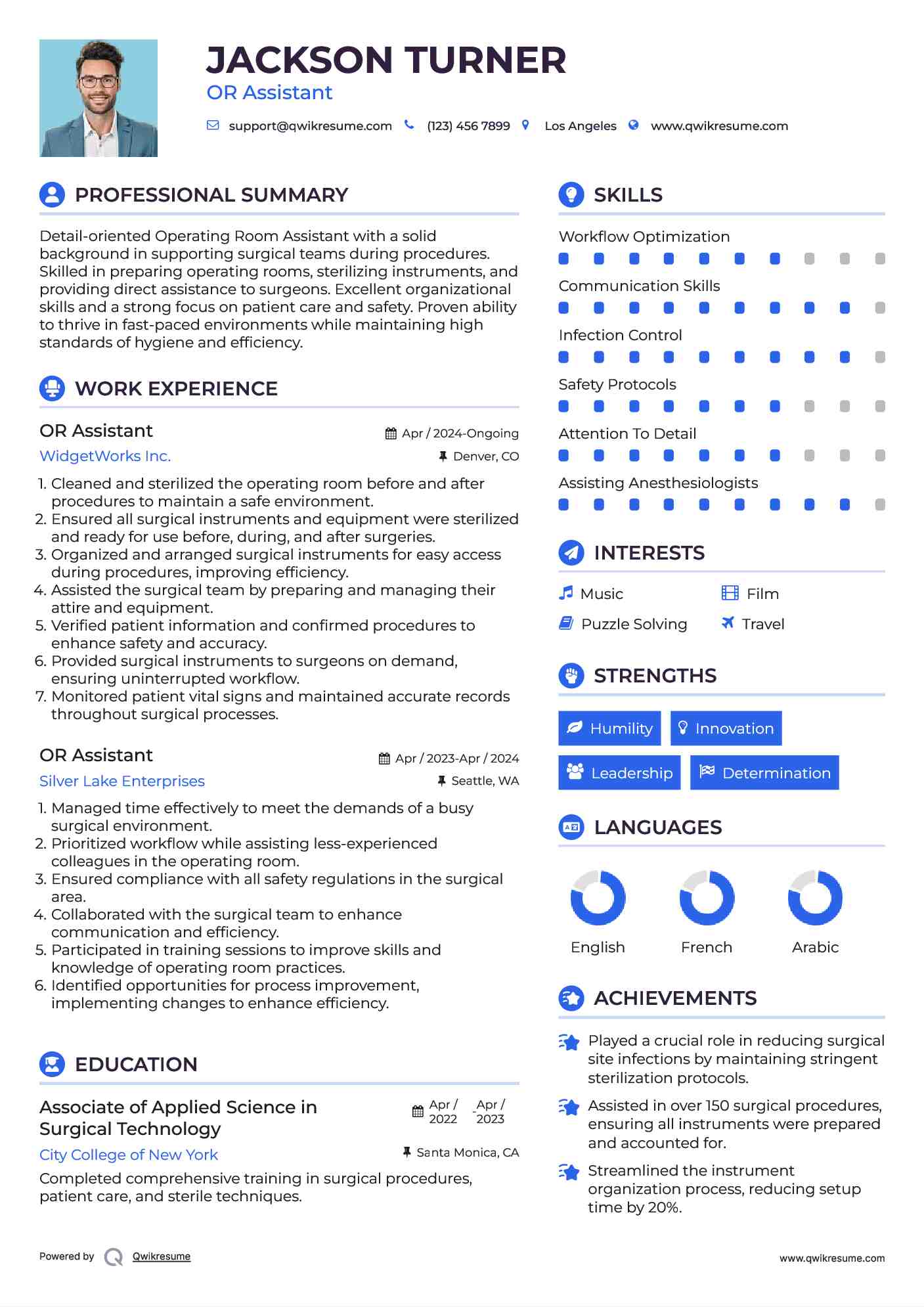 OR Assistant Resume Sample