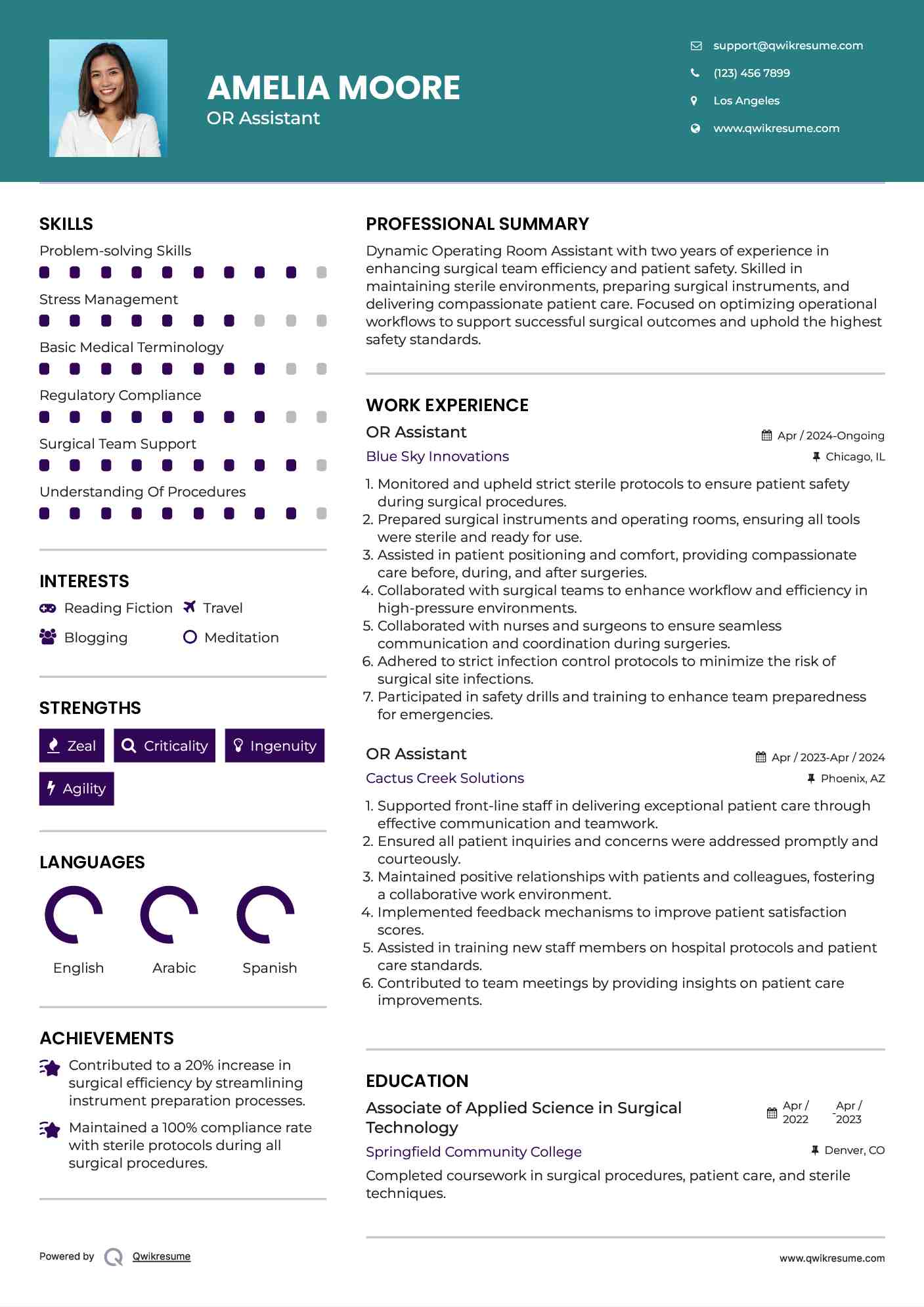 OR Assistant Resume Format